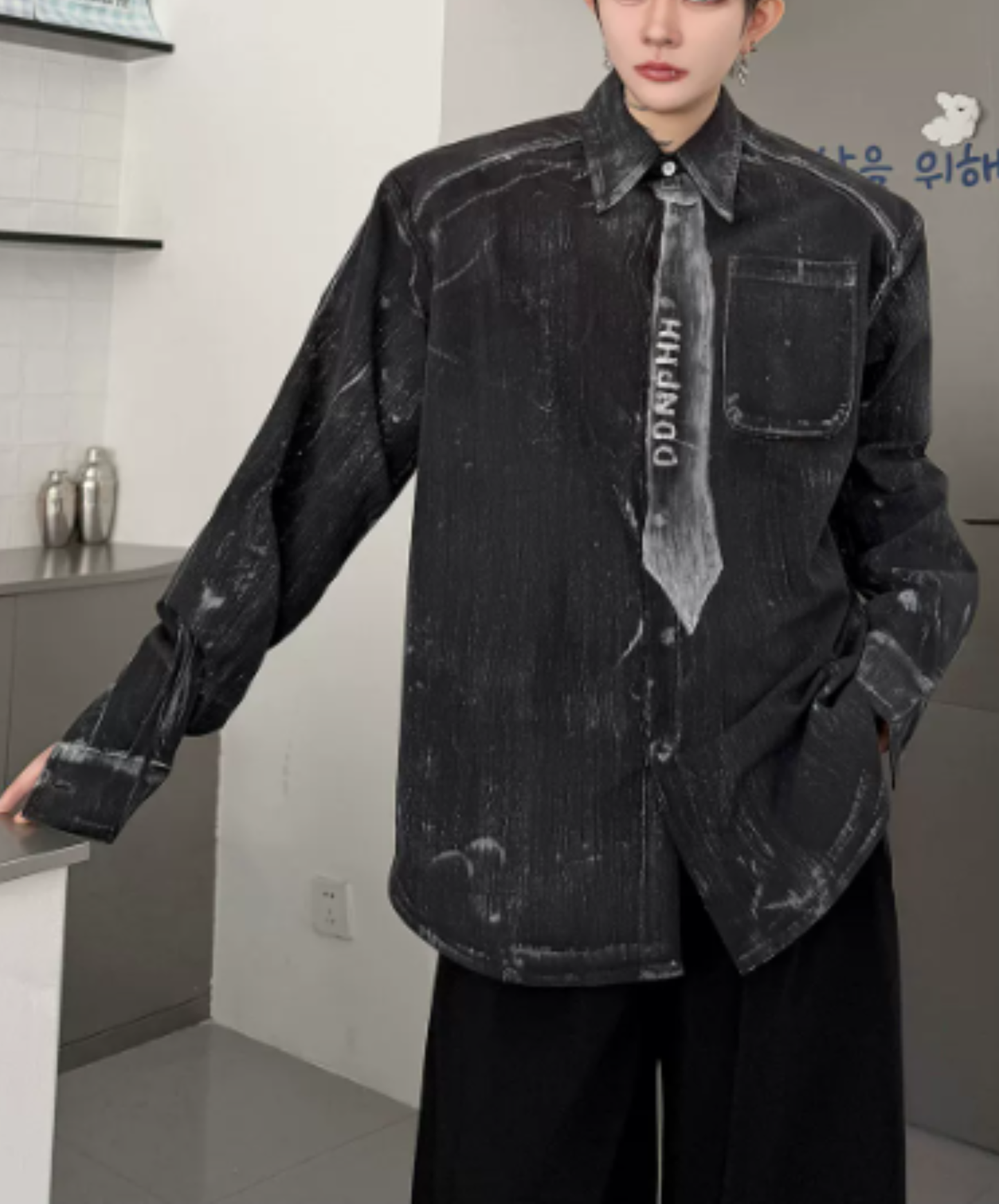 vintage-style tie motif design shirt EN3170