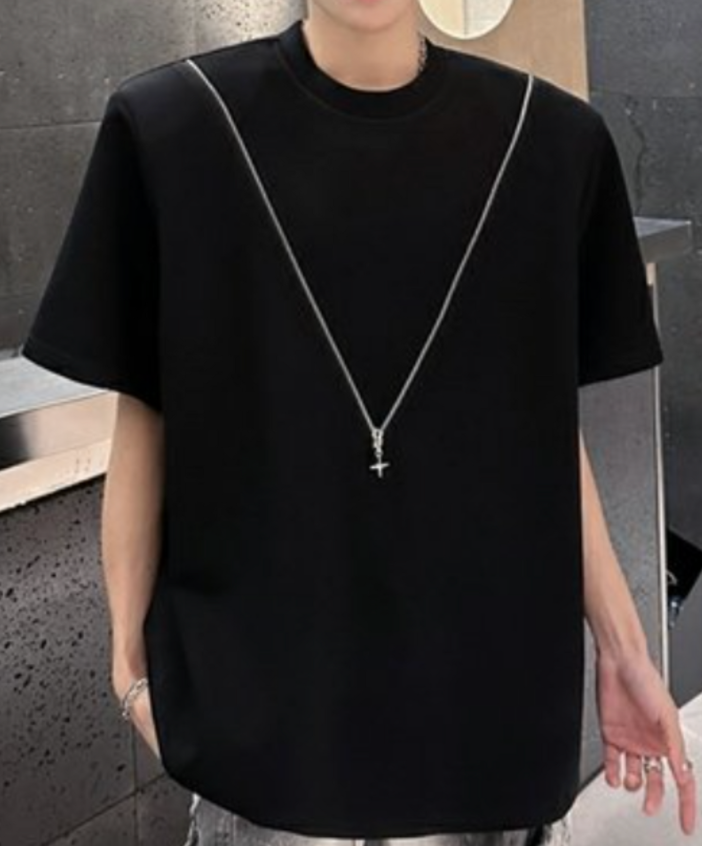 v-shaped zip-up design t-shirt EN2074
