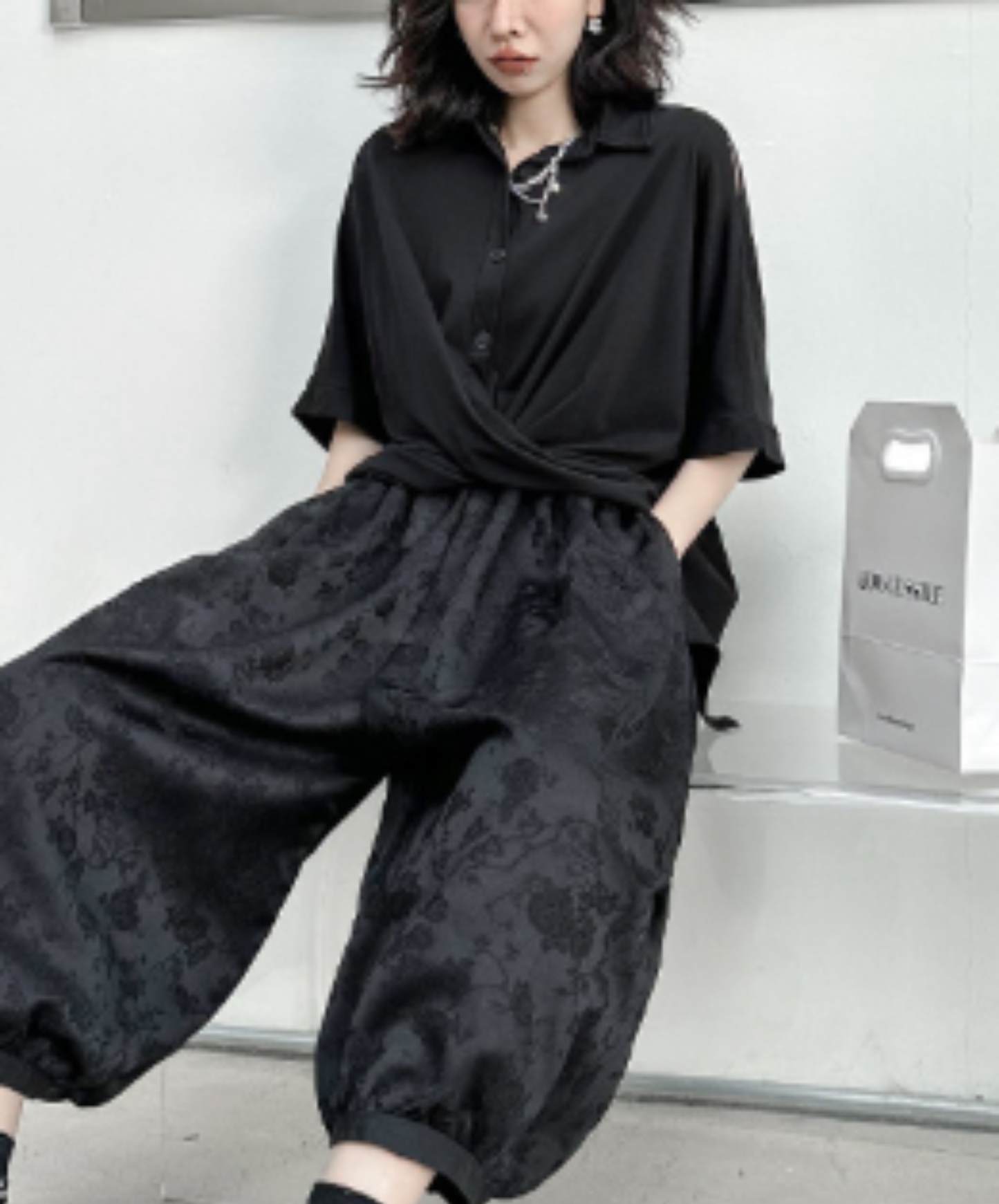 dark asymmetrical cross design shirt EN3001