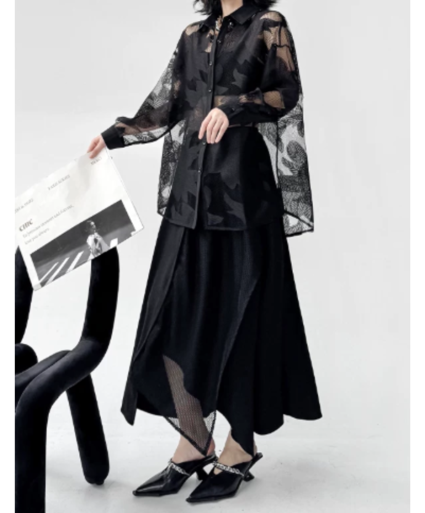 dlim-fit dolman-sleeve mesh sheer shirt EN3012