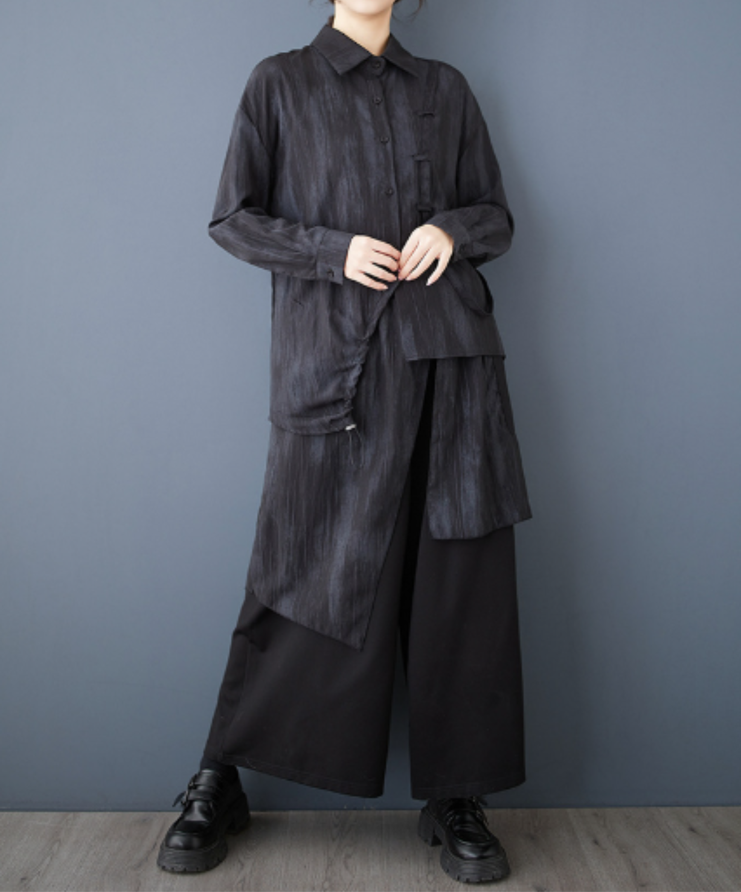 dark simple relaxed straight-leg fit wide pants EN3041