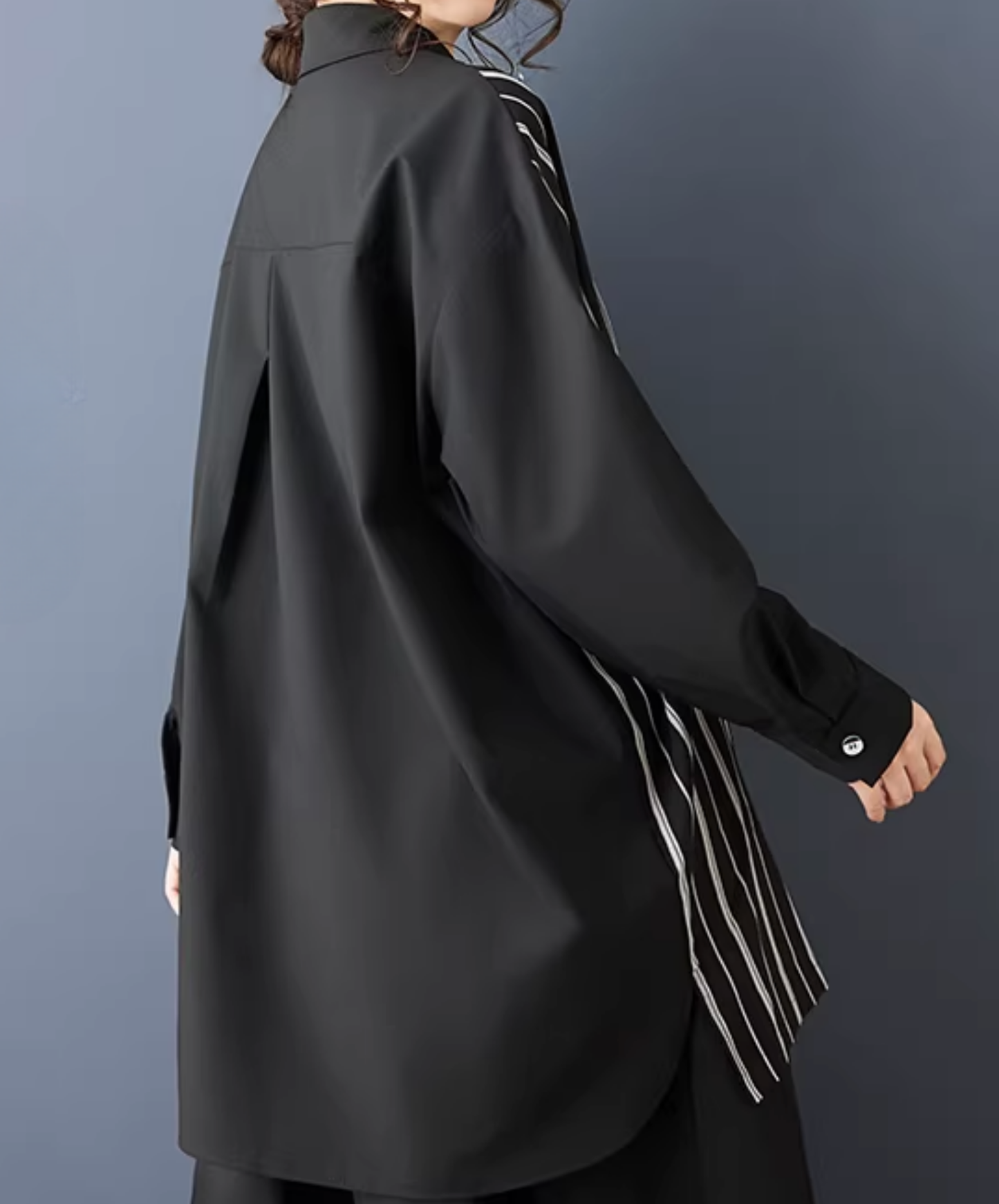 dark striped patchwork mid-length shirt EN2797