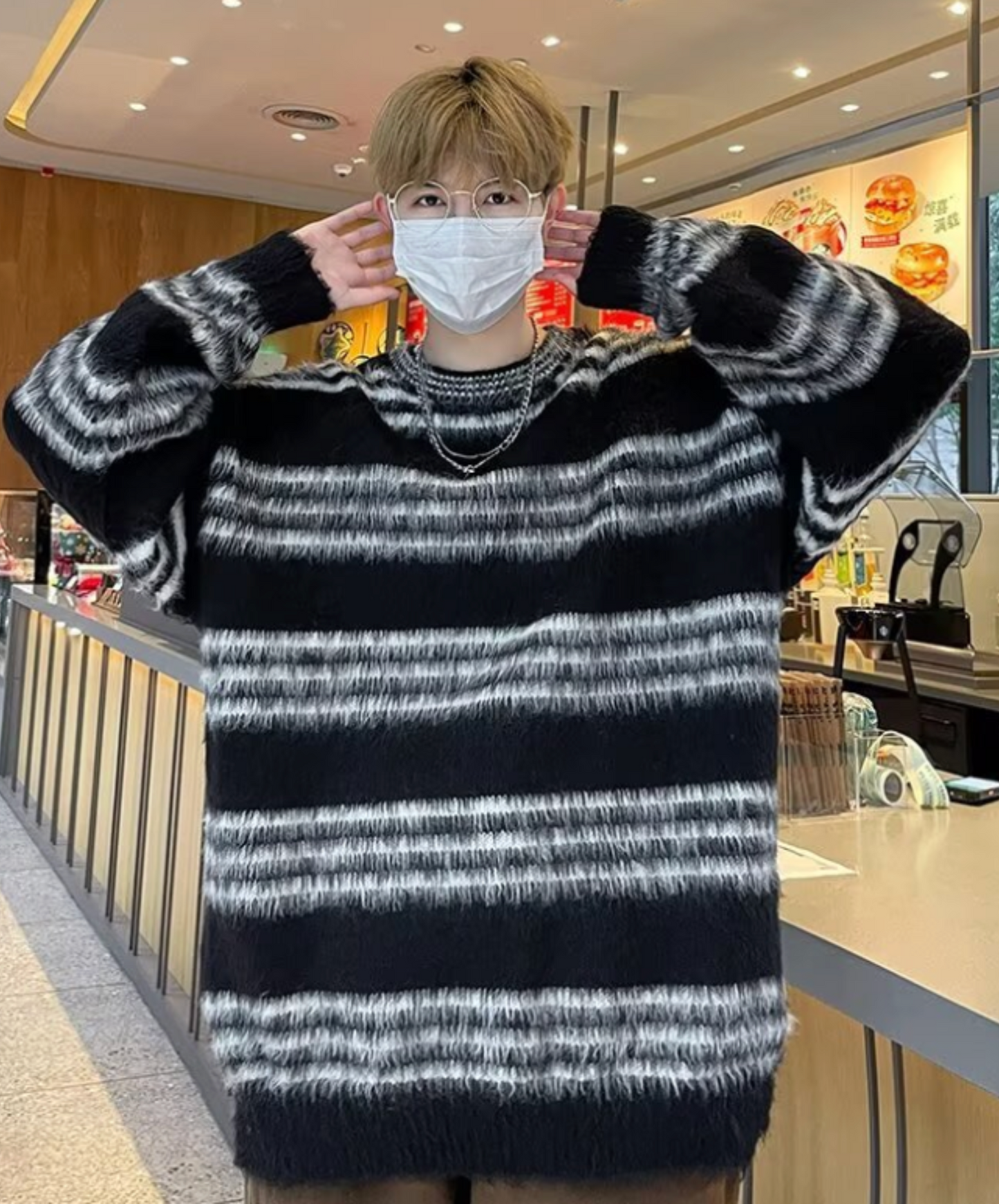 regular border monotone short sweater EN2496