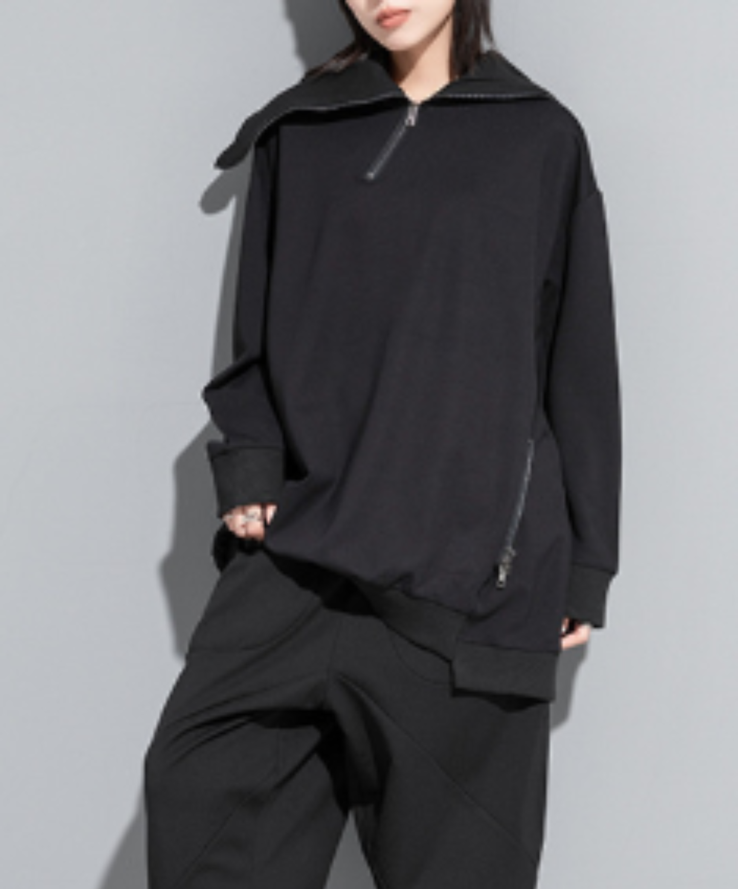 dark extra-high neck zipper sweatshirt EN3120