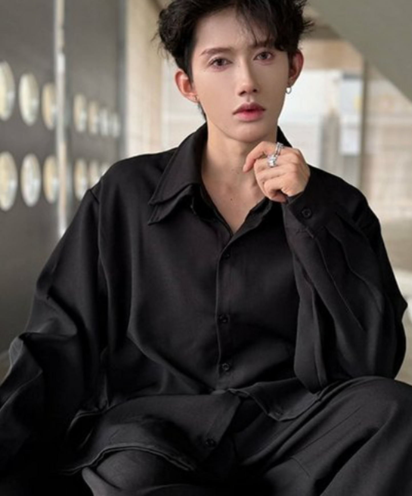 dark double-collar fake two-piece shirt EN2340