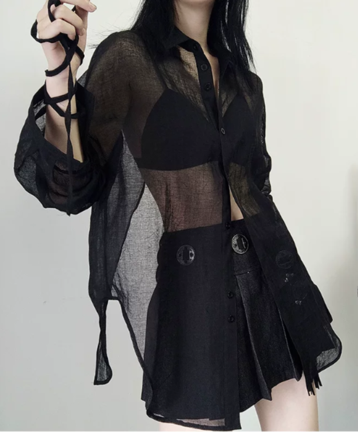 dark back slit sheer shirt EN2885