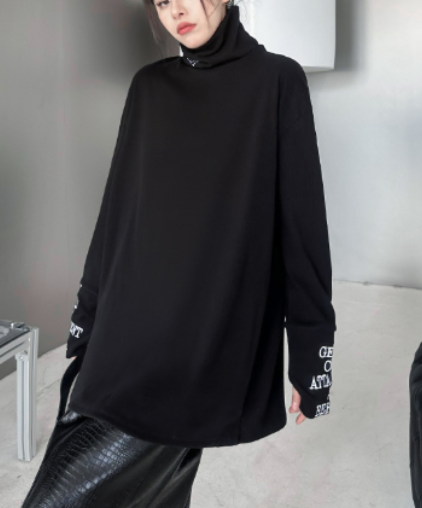 high-neck top english lettering design t-shirt EN3128