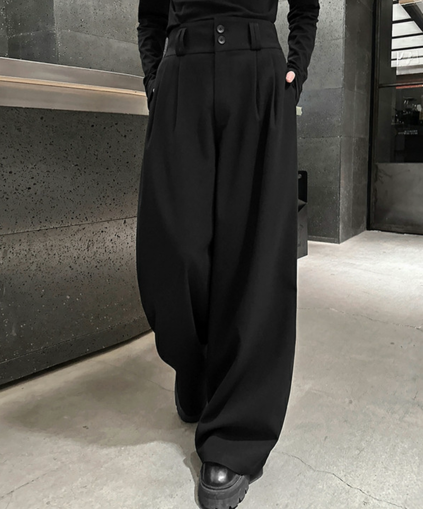 high-waisted draped straight wide pants EN2386