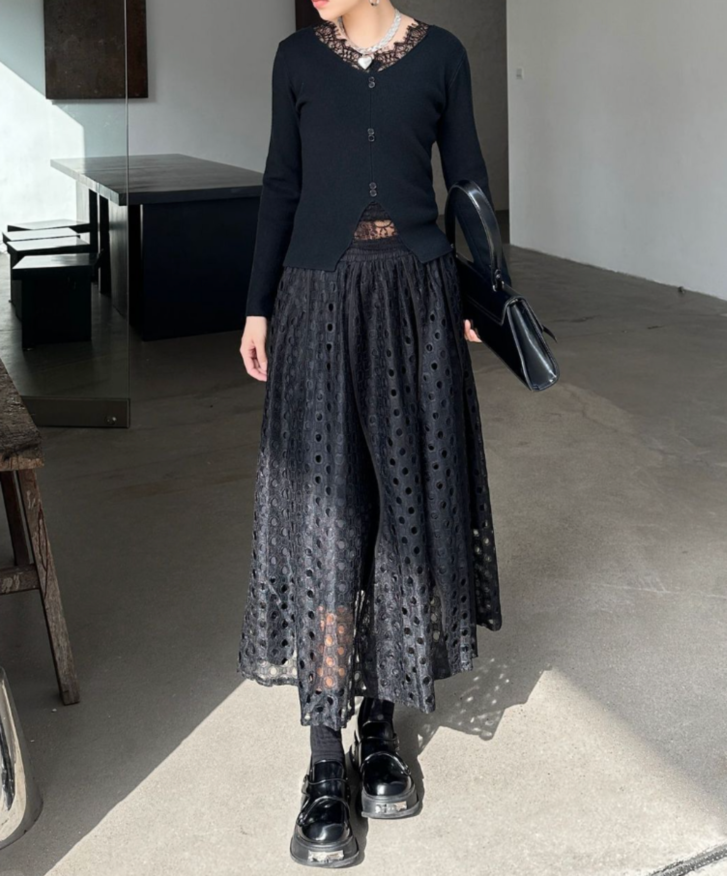 dark eyelet lace a-line skirt EN2335