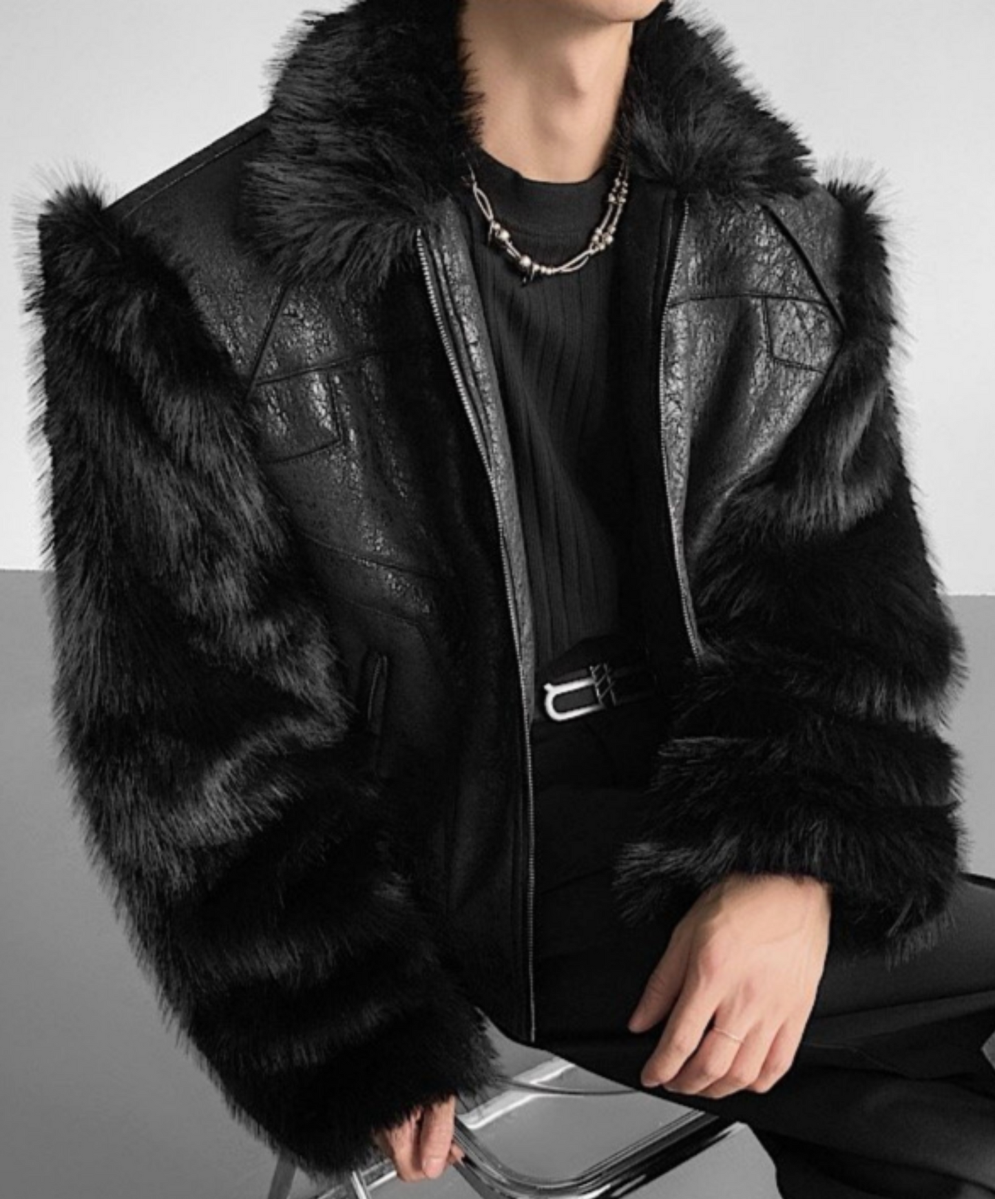 patchwork fur shorts jacket EN2530