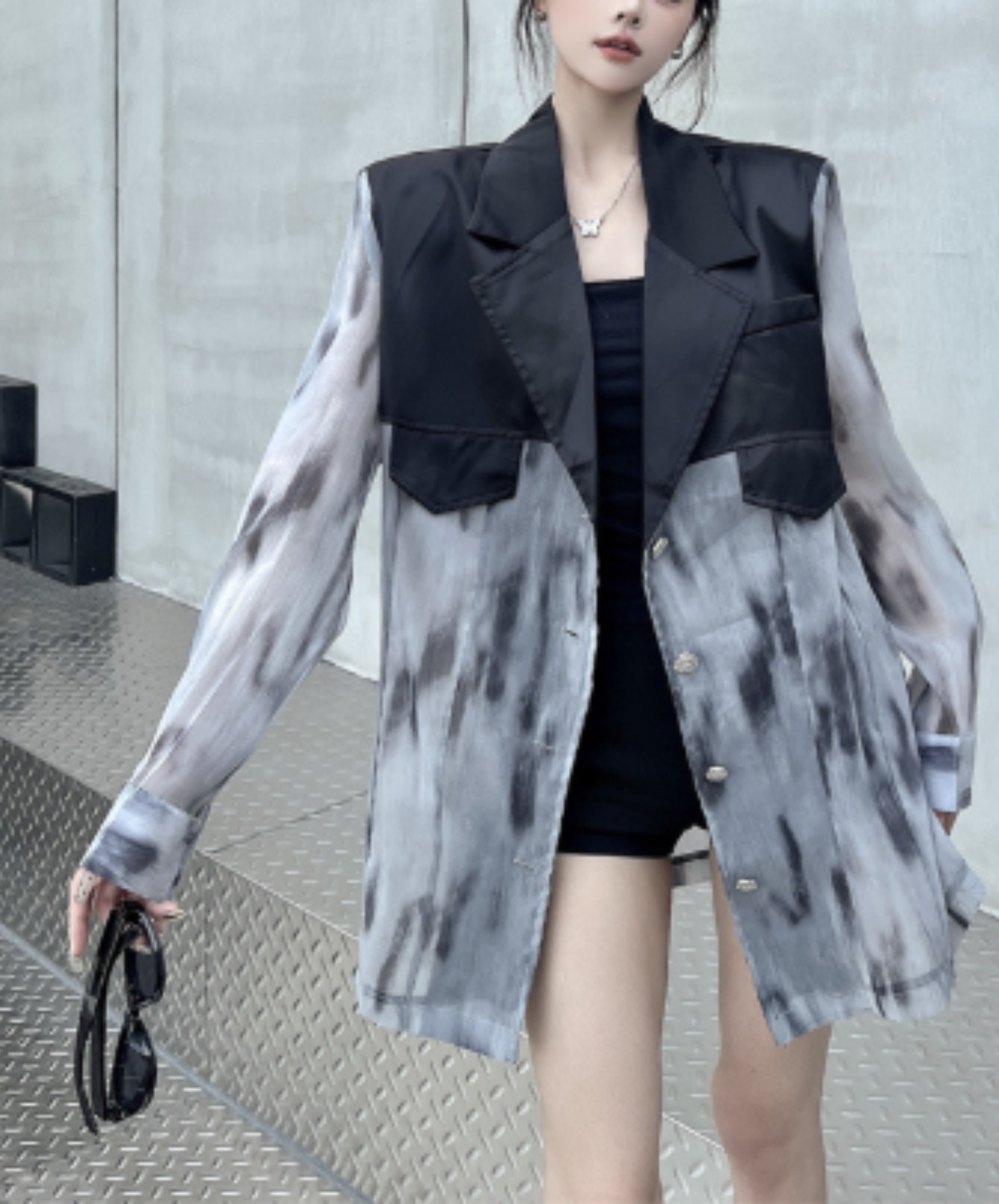 tie-dye patchwork sheer jacket EN3088