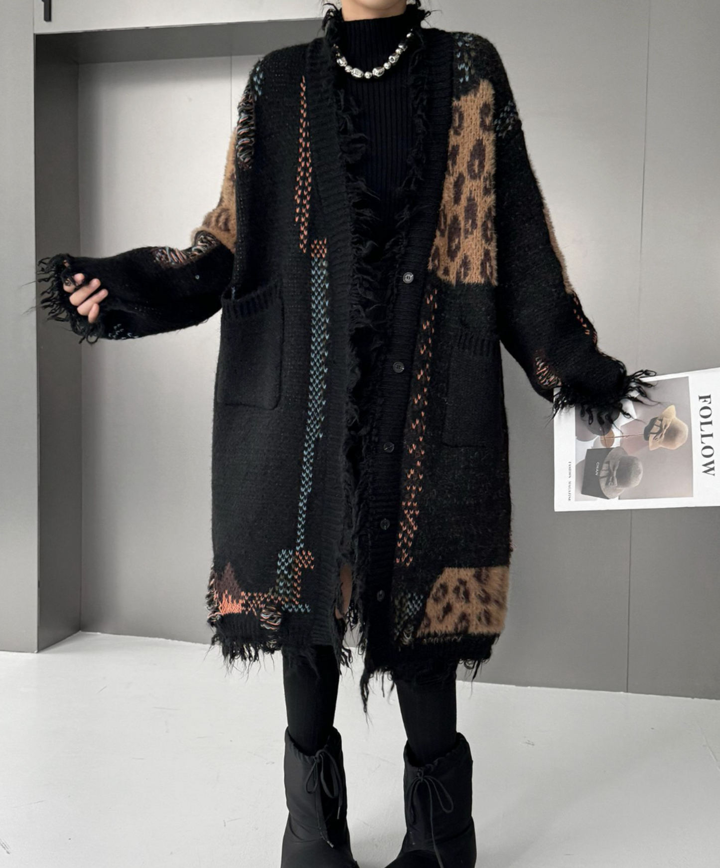 leopard print patchwork cardigan EN2575