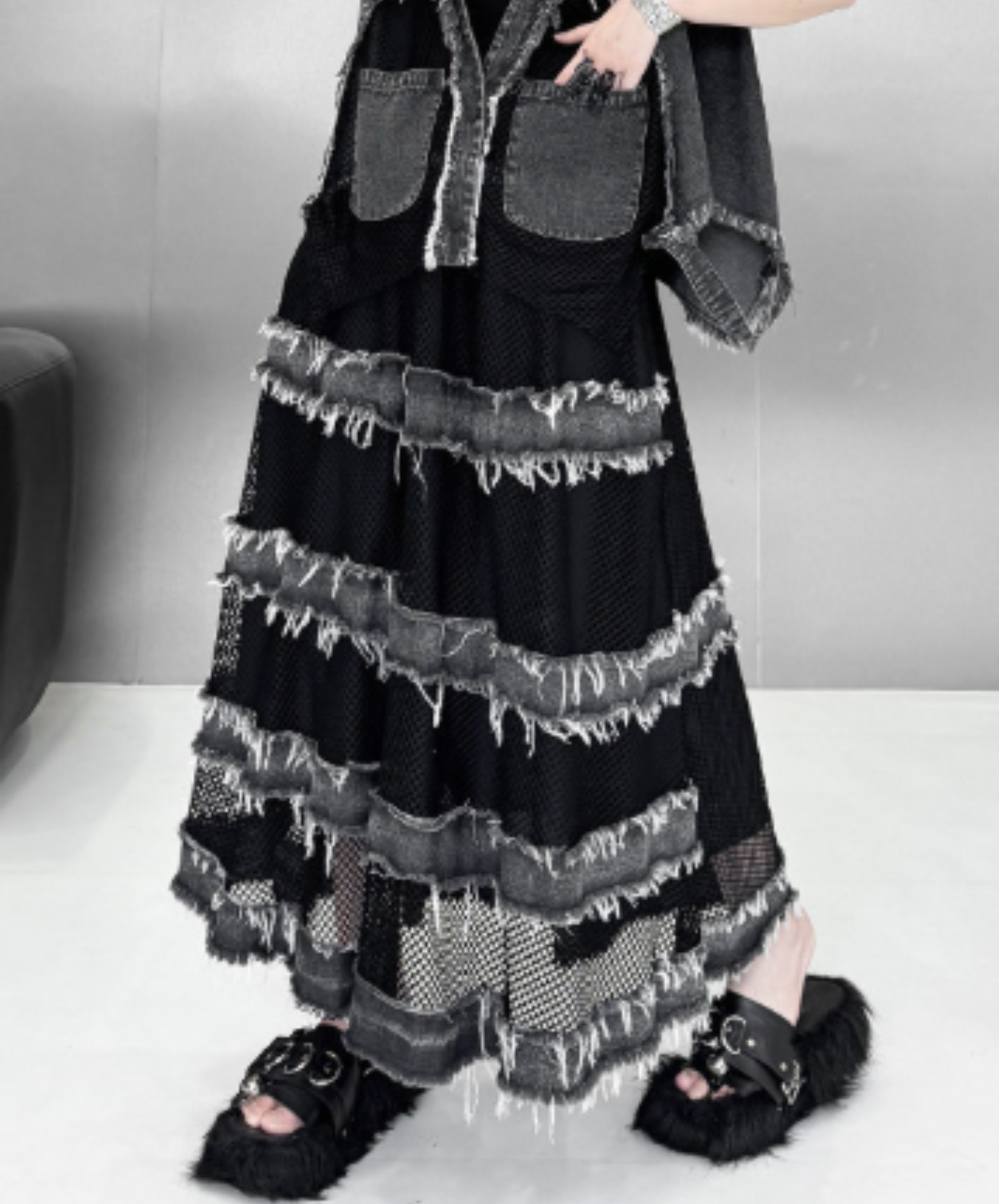 mesh patchwork with elastic waist skirt EN2999