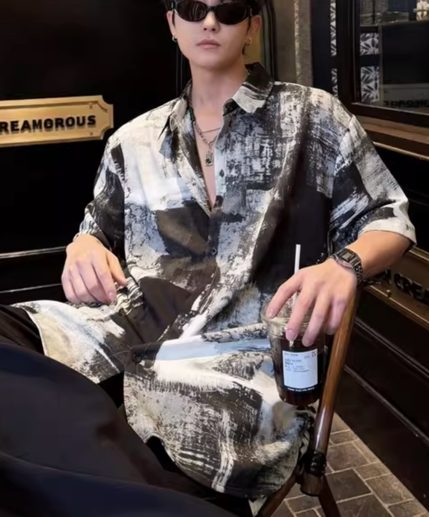 dark splicing print shirt EN2793