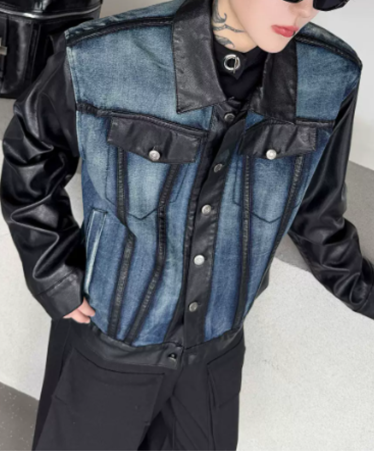 gradient mixed-material paneling jacket EN3240