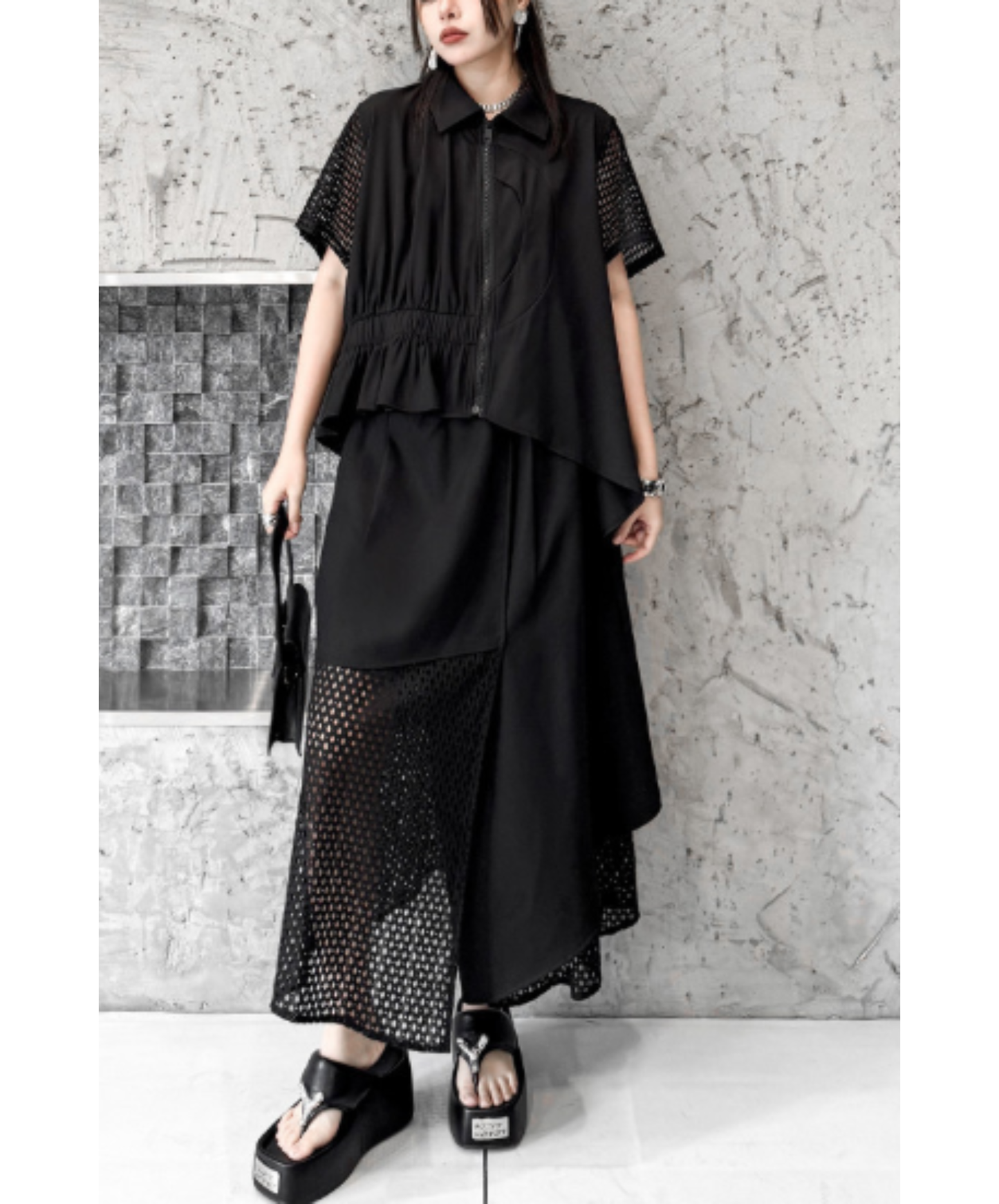 dark irregular design sheer shirt EN2946