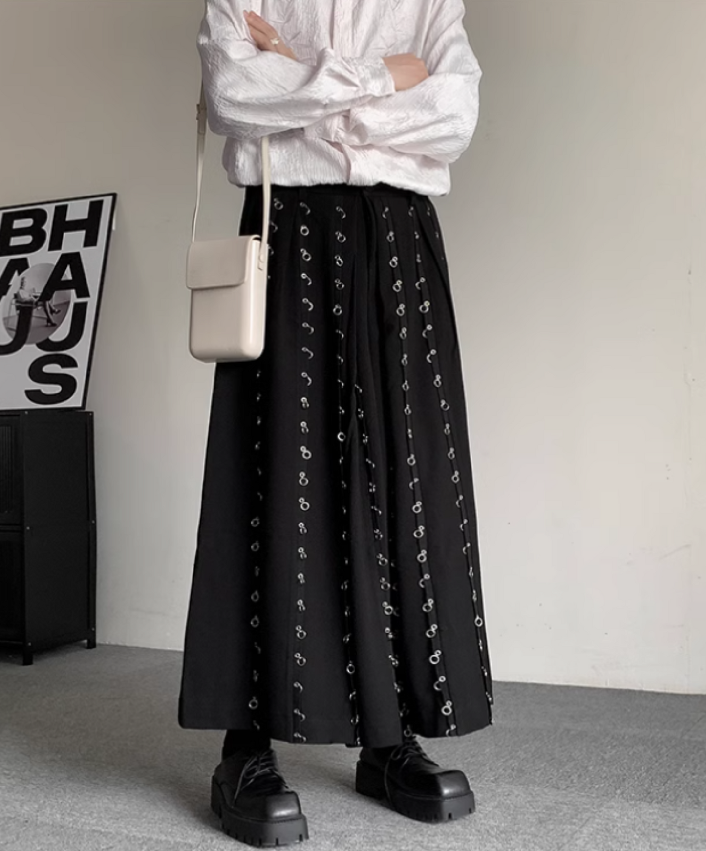 dark metal hoop wide pants EN1899