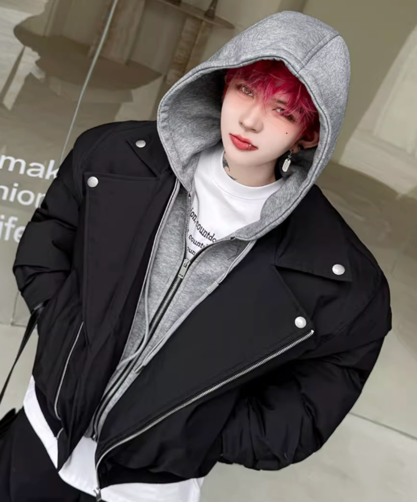 faux two-piece hoodie jacket EN2607