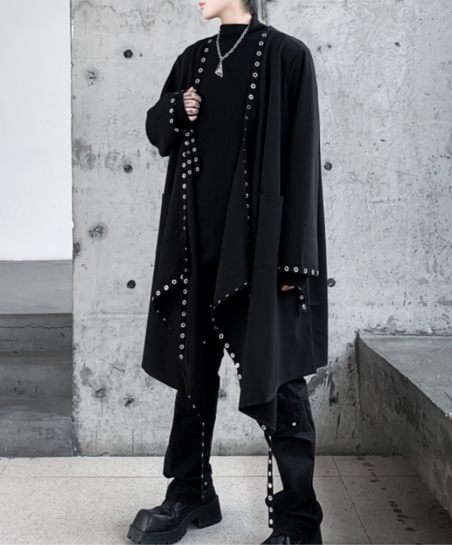 metal hole line decoration long shirt EN2786