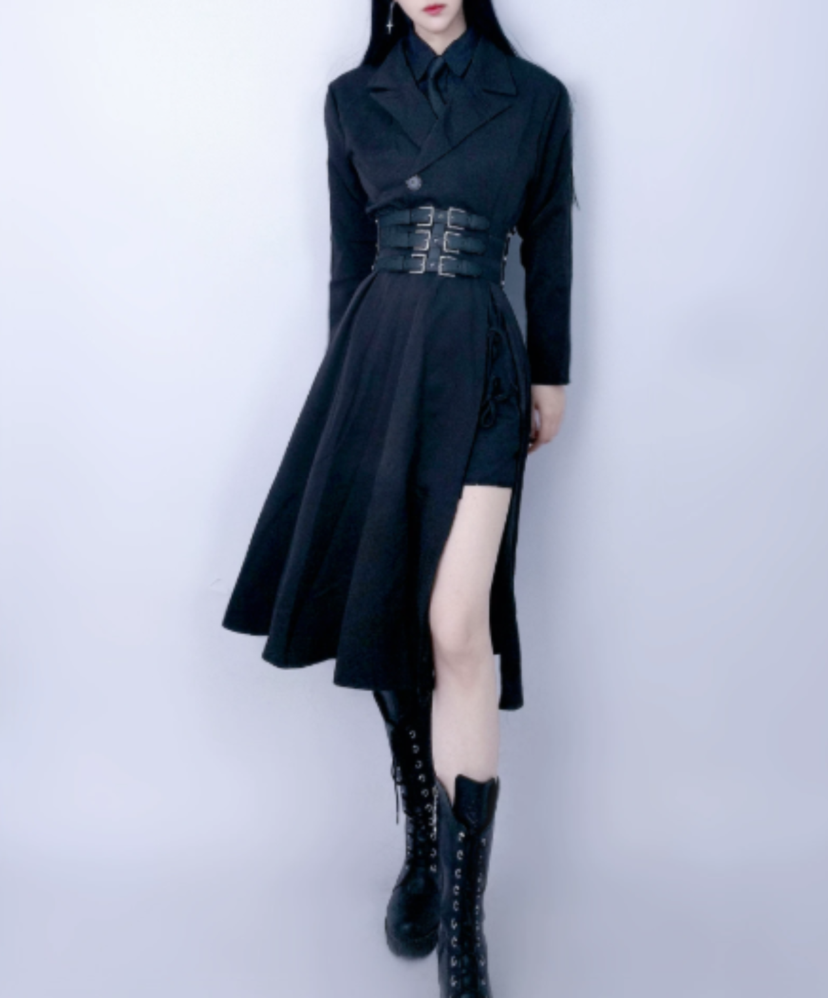 dark triple-buckle wide corset belt EN3216