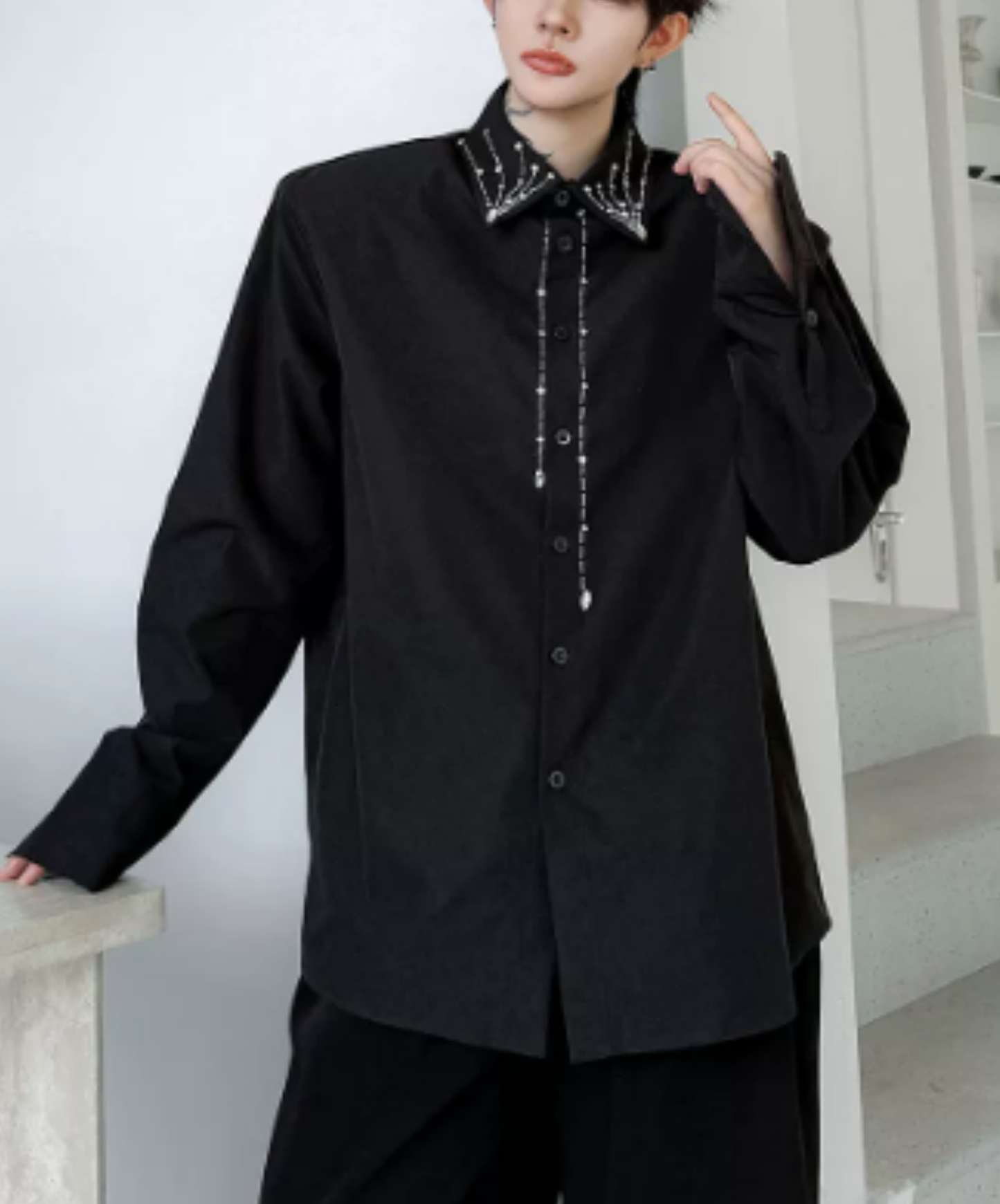 glamorous cascading chain embellishment shirt EN3160