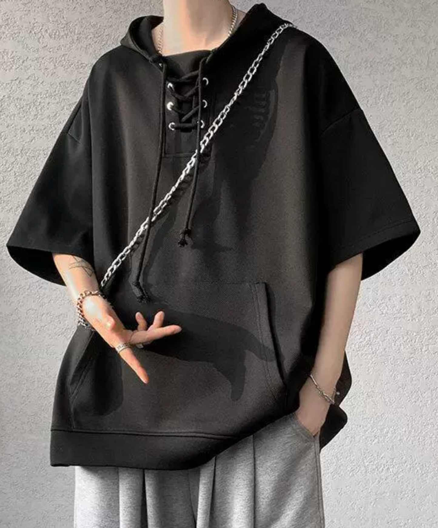 lace-up drawstring design hoodie EN2846