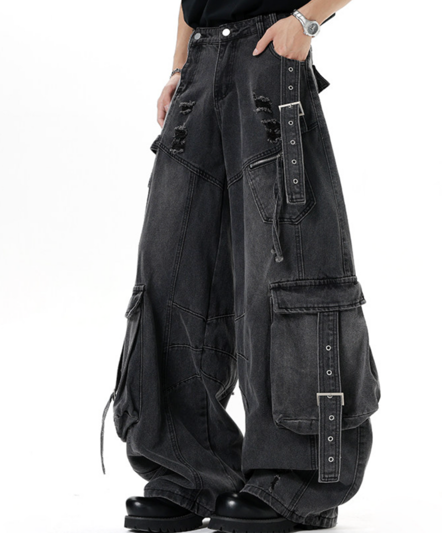 heavyweight cargo denim wide pants EN2627