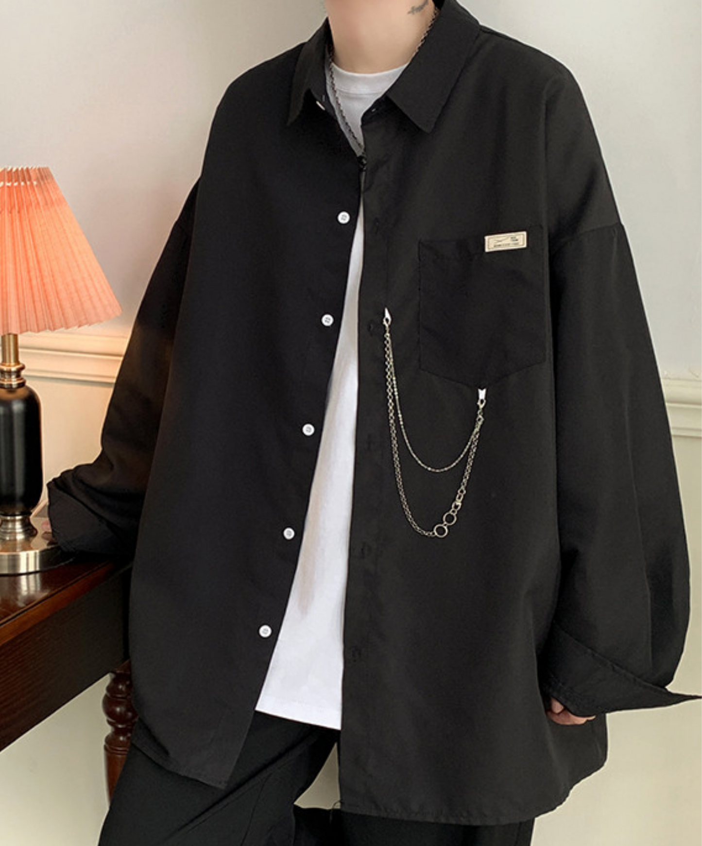 dark chain-decorated oversized shirt EN2761