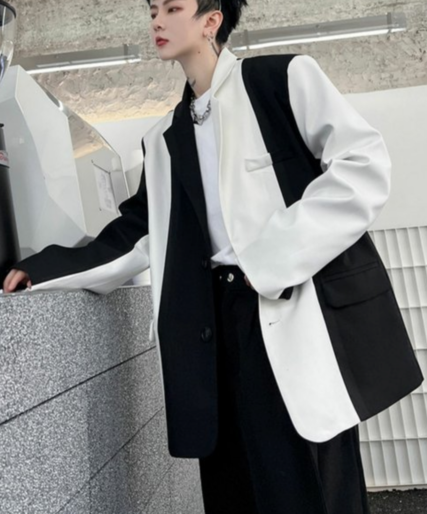 strong contrast stripe monotone jacket EN1916