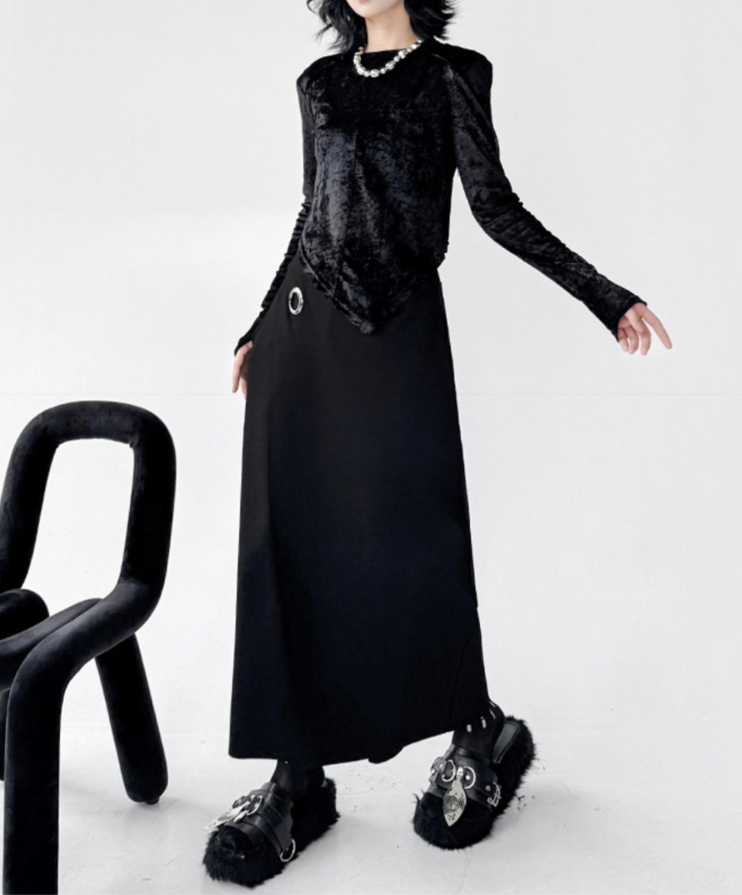 silver metal ring included wide pants EN2332