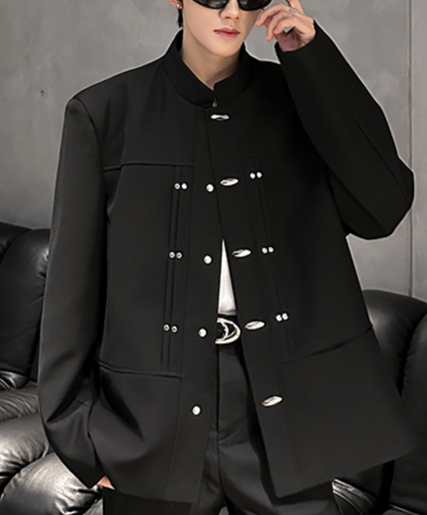 stand collar with metal buckle jacket EN2488