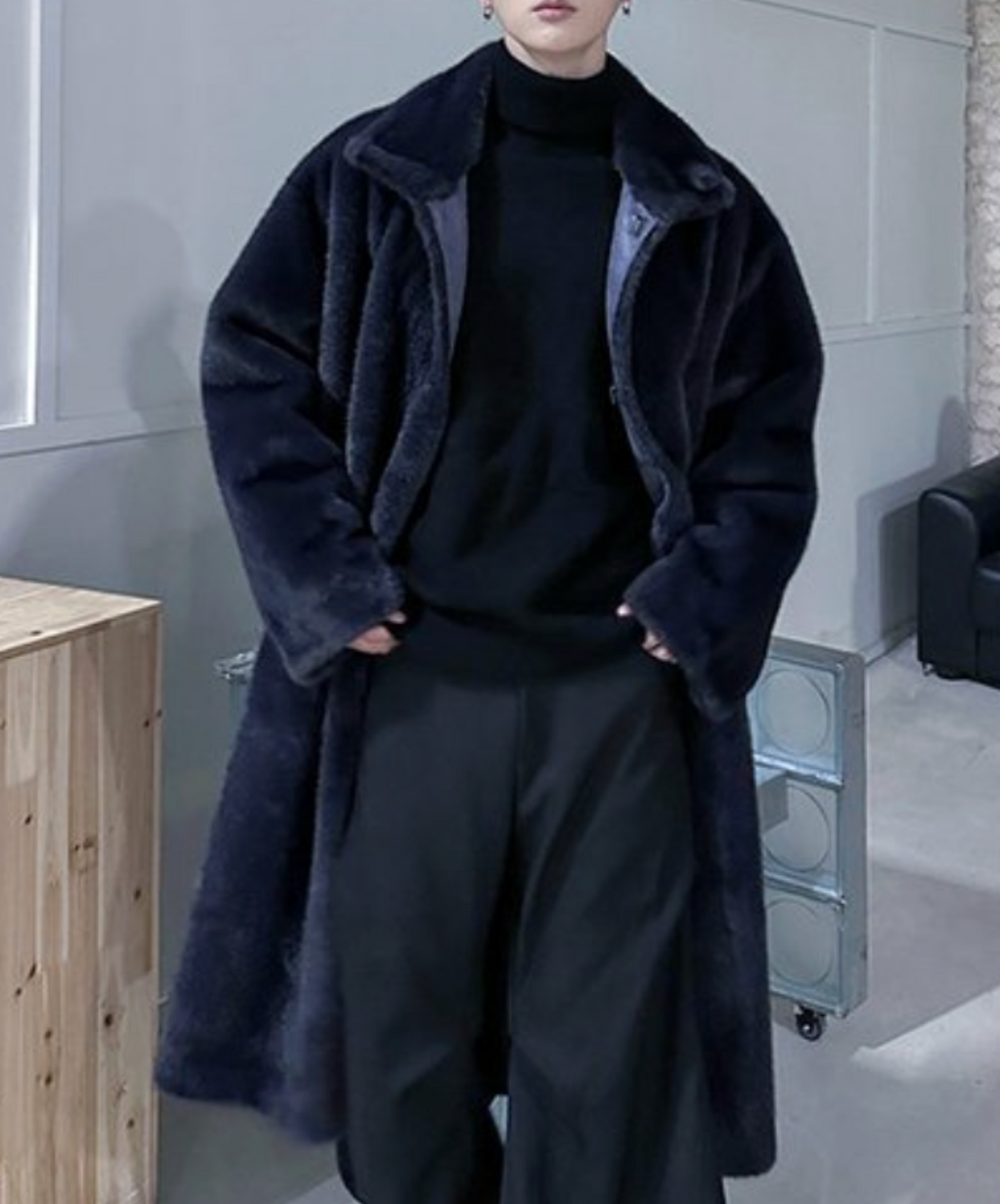 stand collar faux mink fur coat EN2573