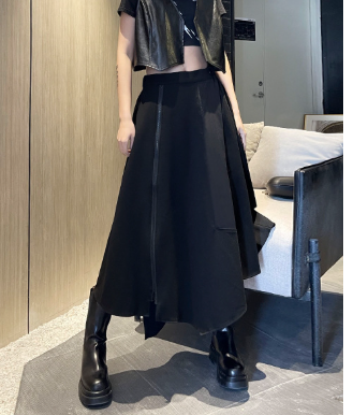 dark asymmetrical layered-look zip-line skirt EN3169