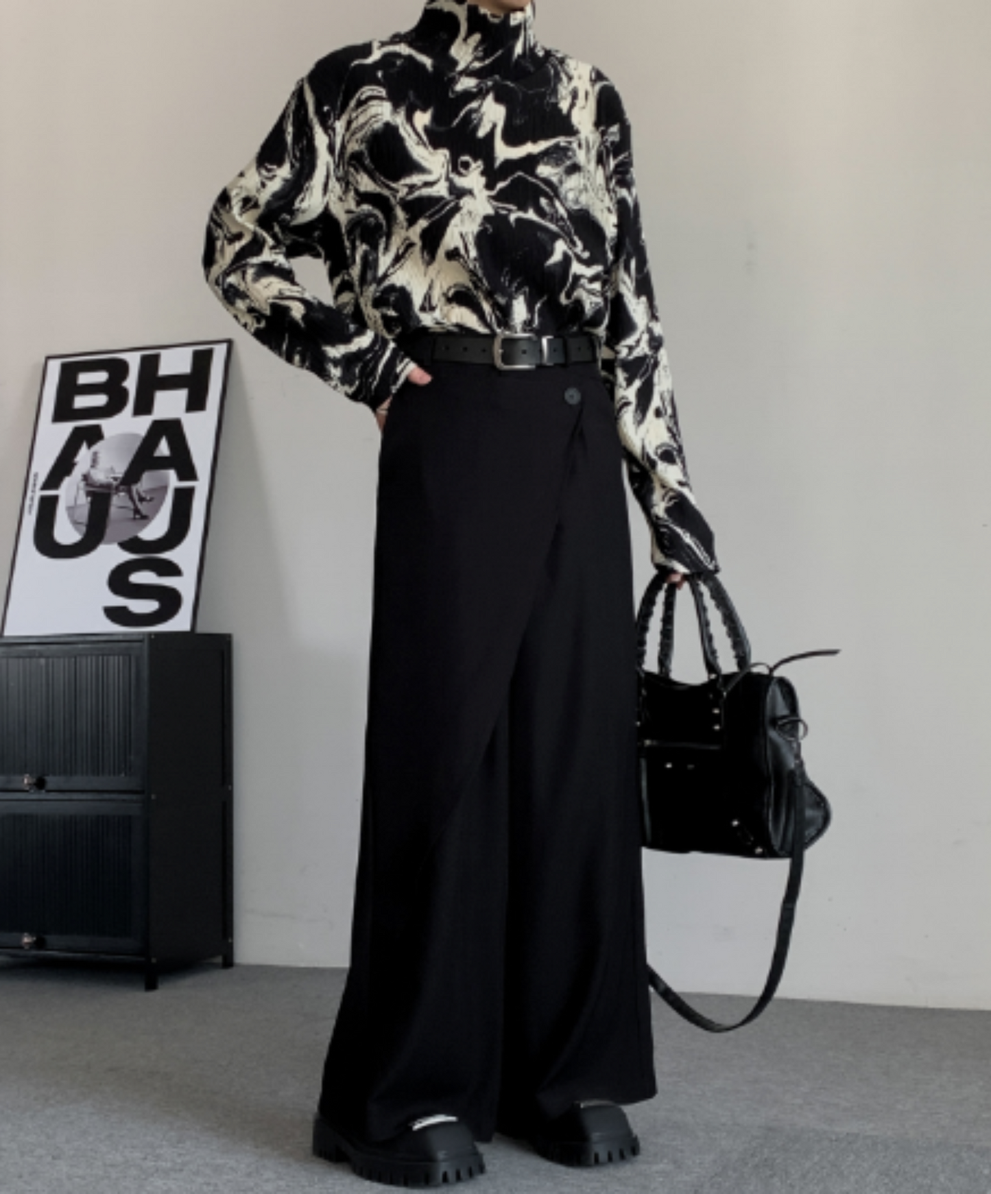 dark lazy drape layer wide pants EN2117