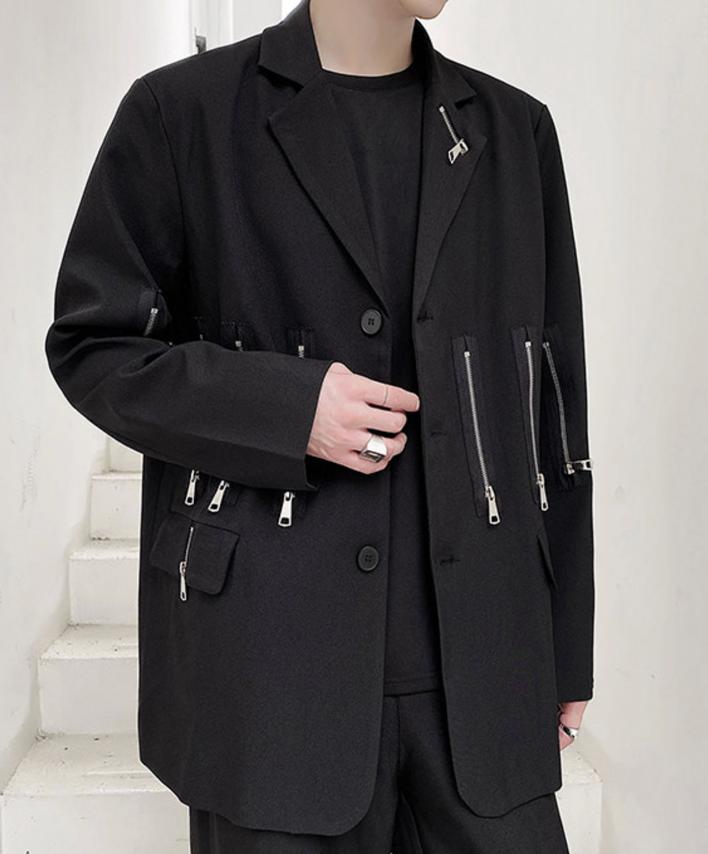 multiple metal zipper decoration jacket EN2754