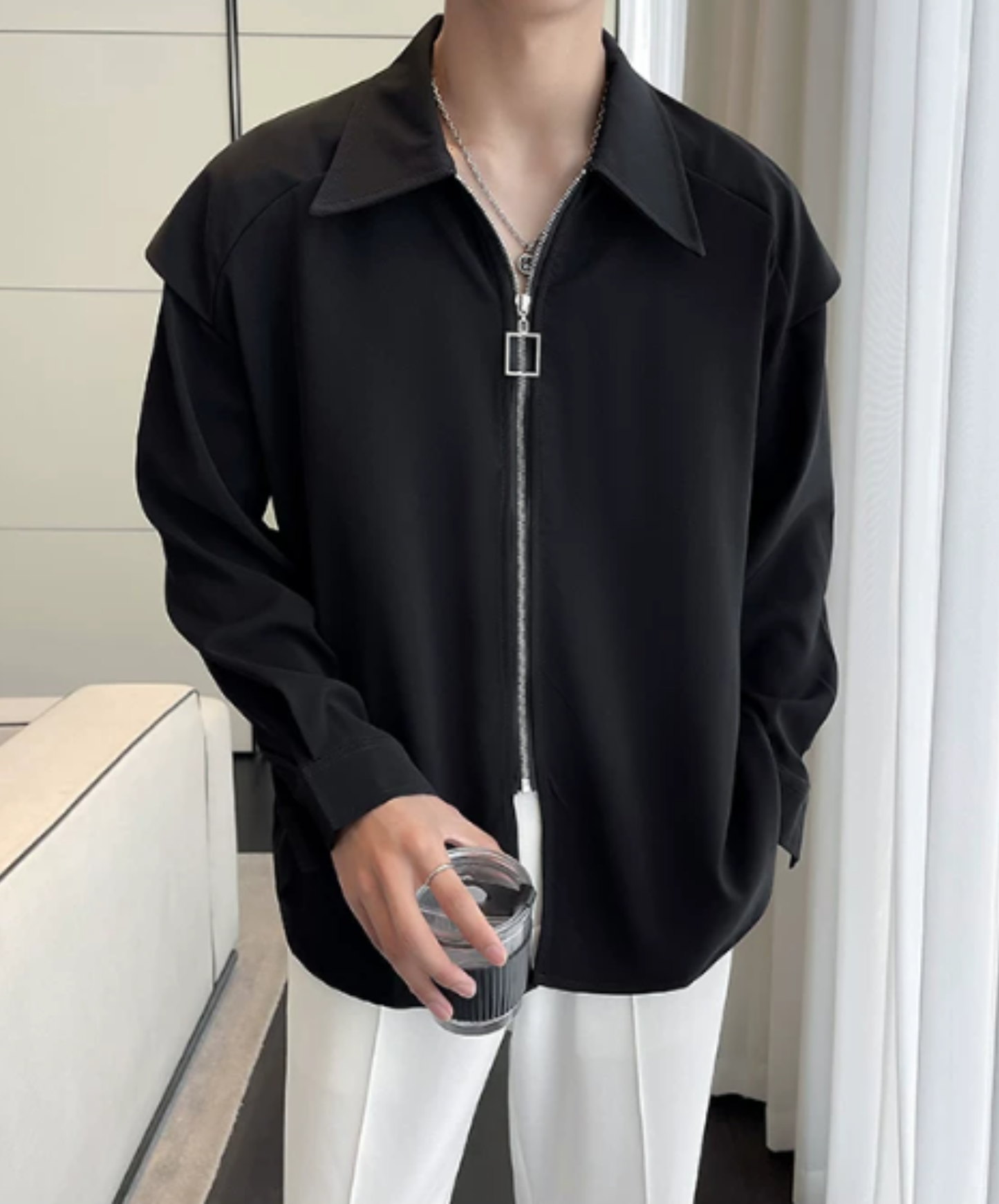zip-up design long sleeves shirt EN2872