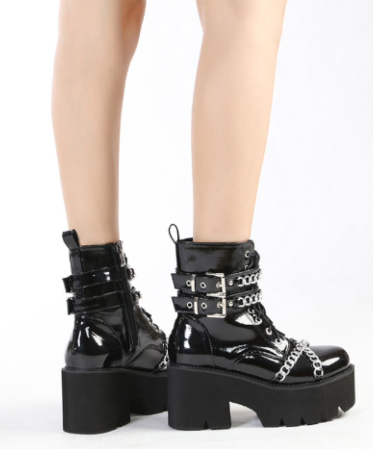 heavy-duty metal chain block heels boots EN3246