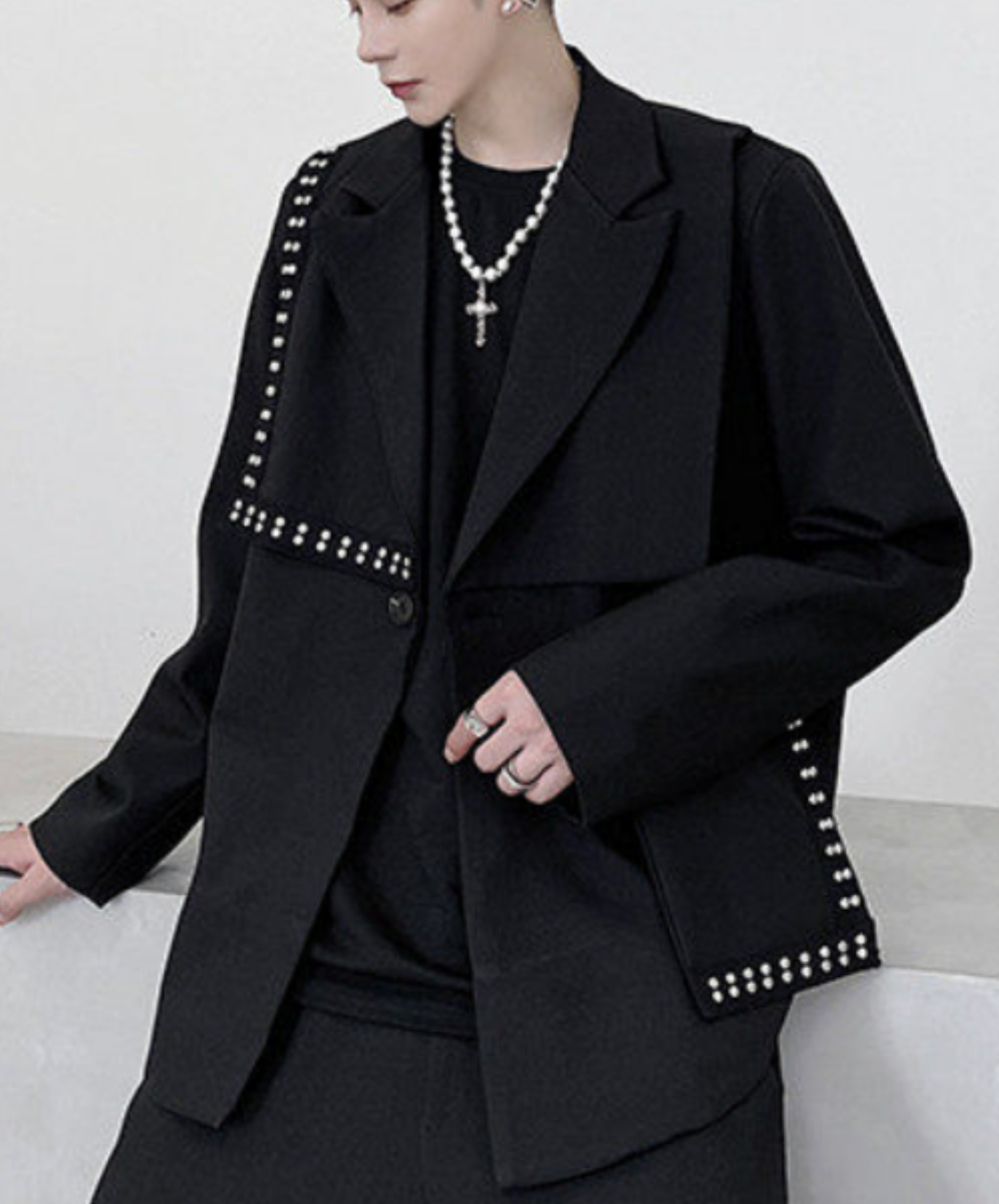 asymmetrical stud decoration jacket EN2667