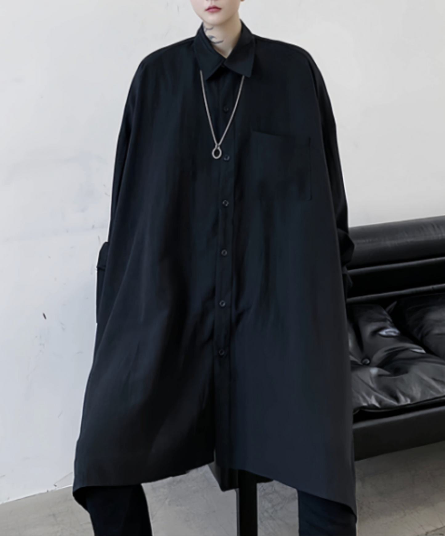 dark asymmetrical big silhouette long shirt EN2749