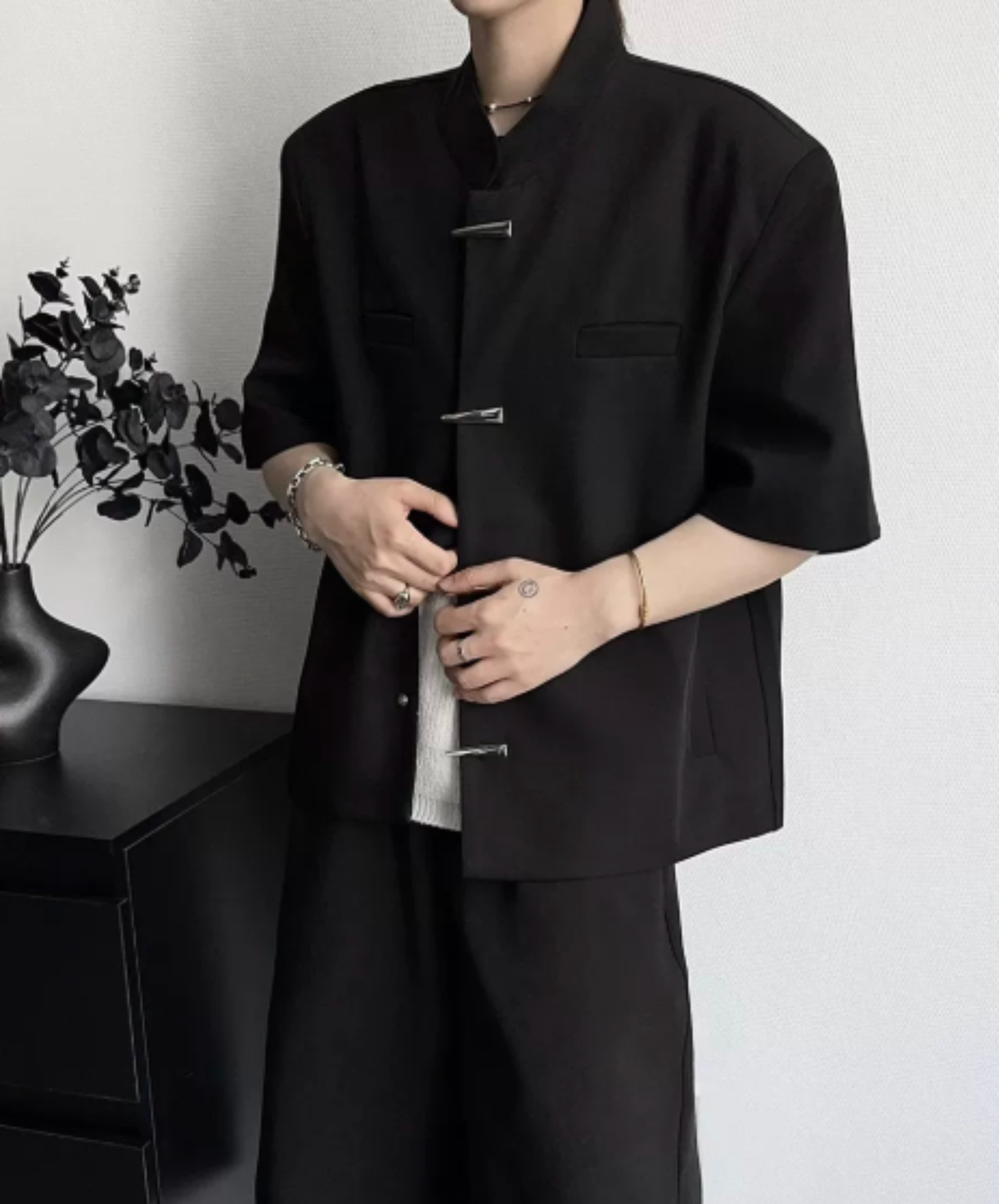 metal button stand collar shirt shirt EN2951