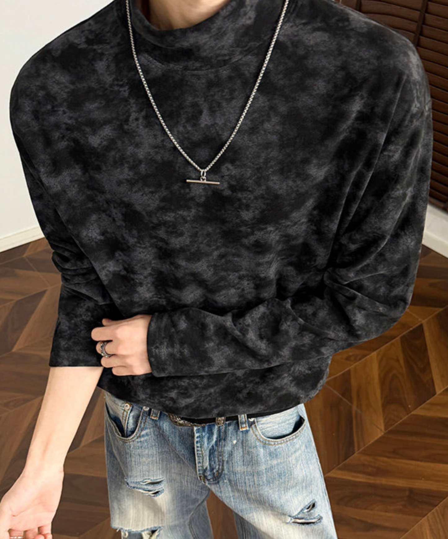 stand collar tie-dye t-shirt EN2557