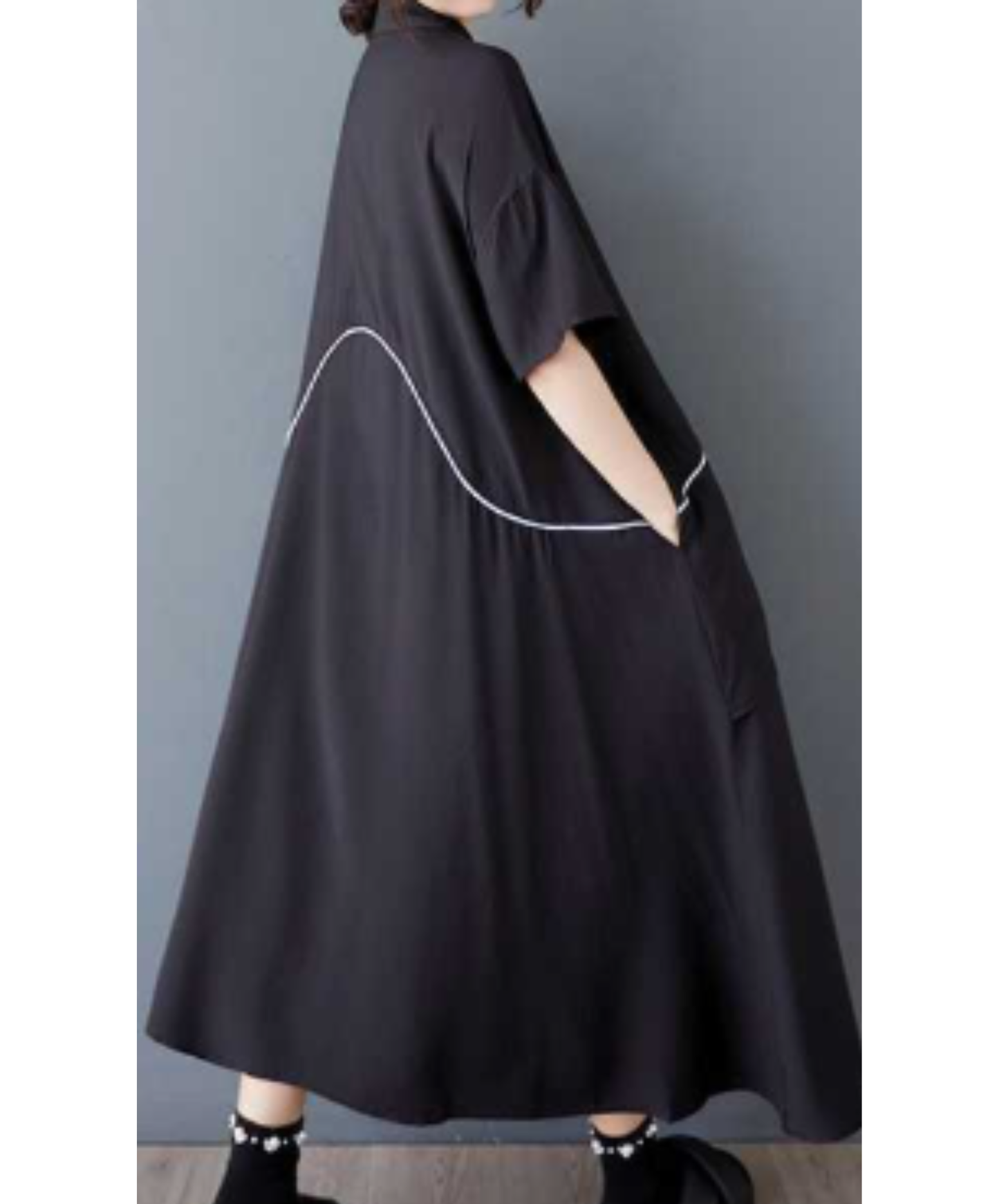 dark fake two-piece asymmetrical design long shirt EN3060