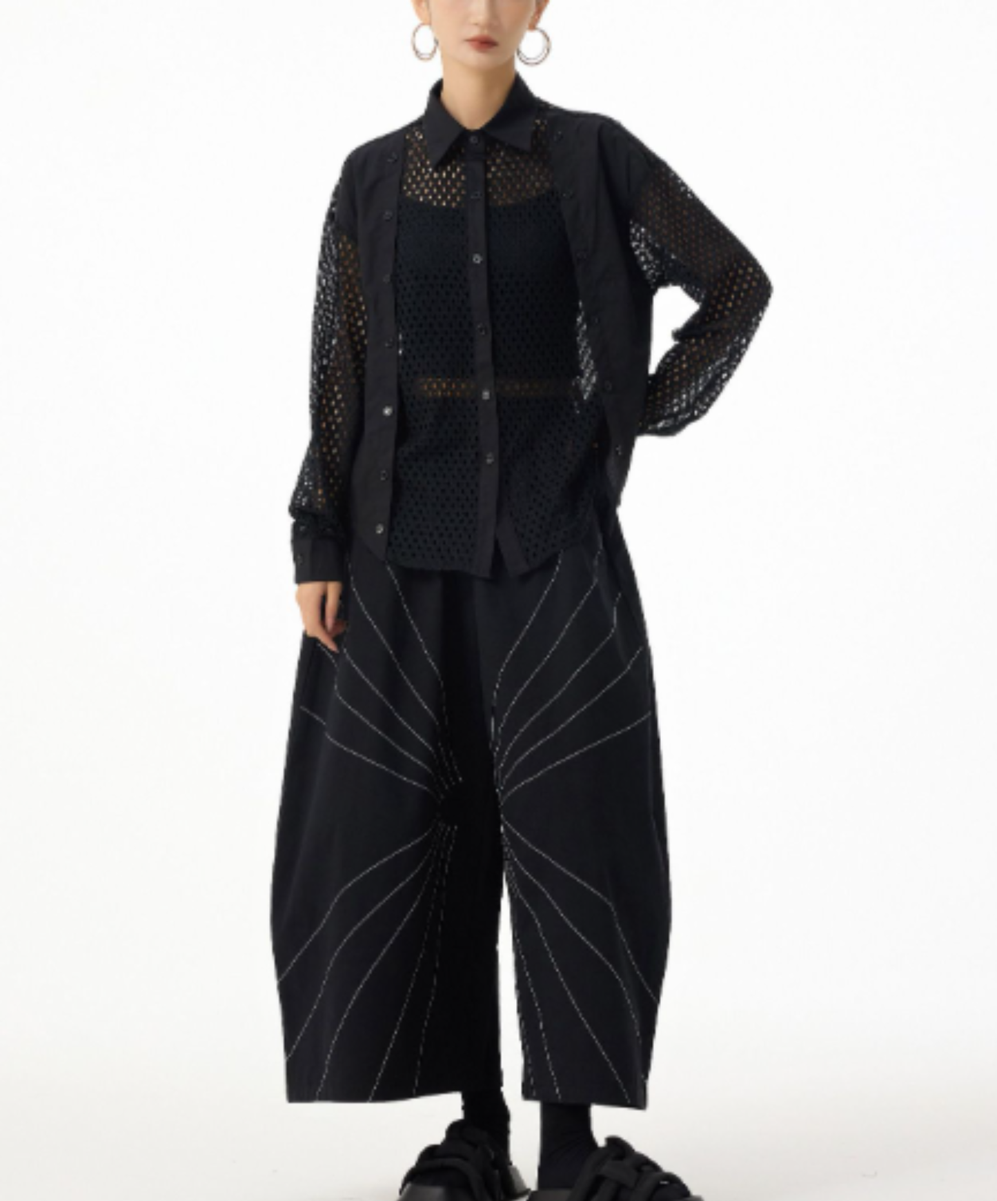 mesh patchwork sheer shirt EN2988