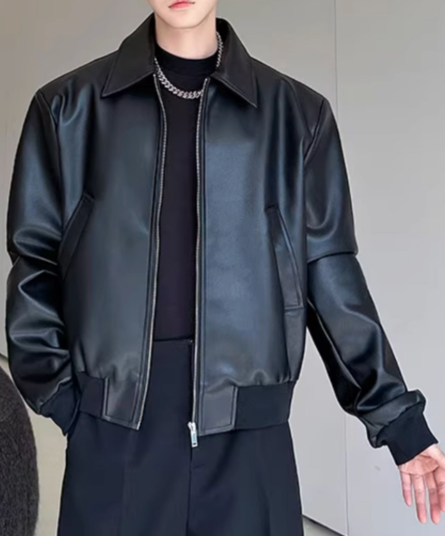 pu leather rib jacket EN2462