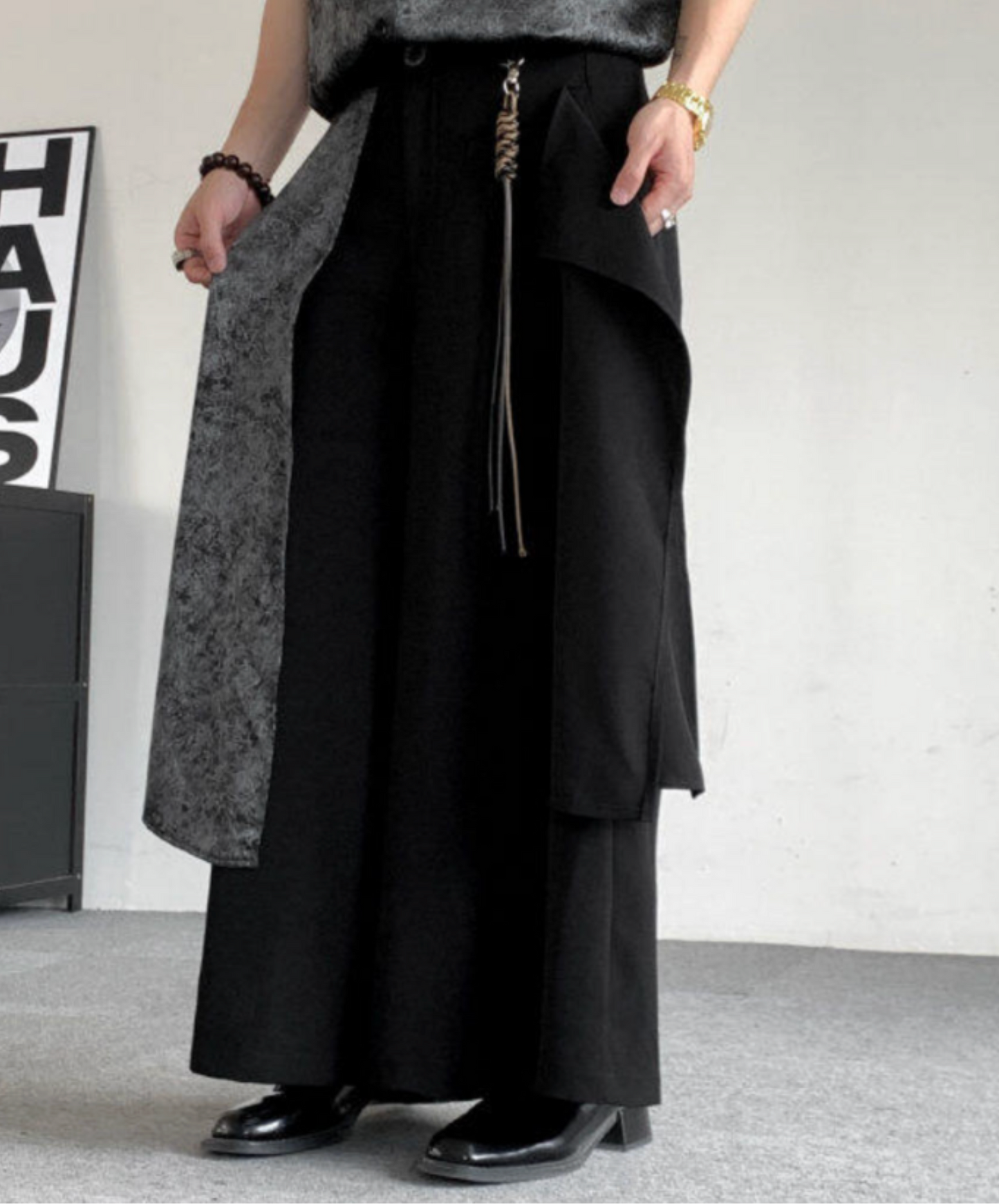 dark wide leg drape pants EN2569