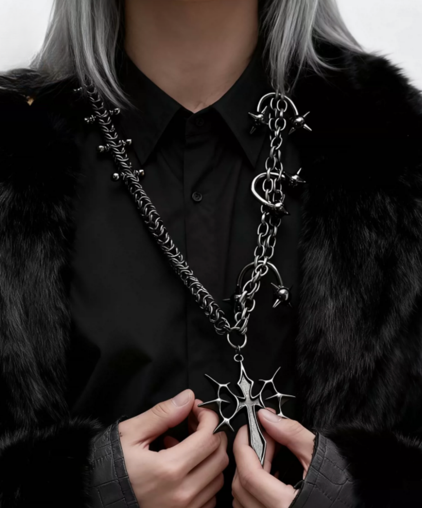 punk gothic cross barbell necklace EN2851