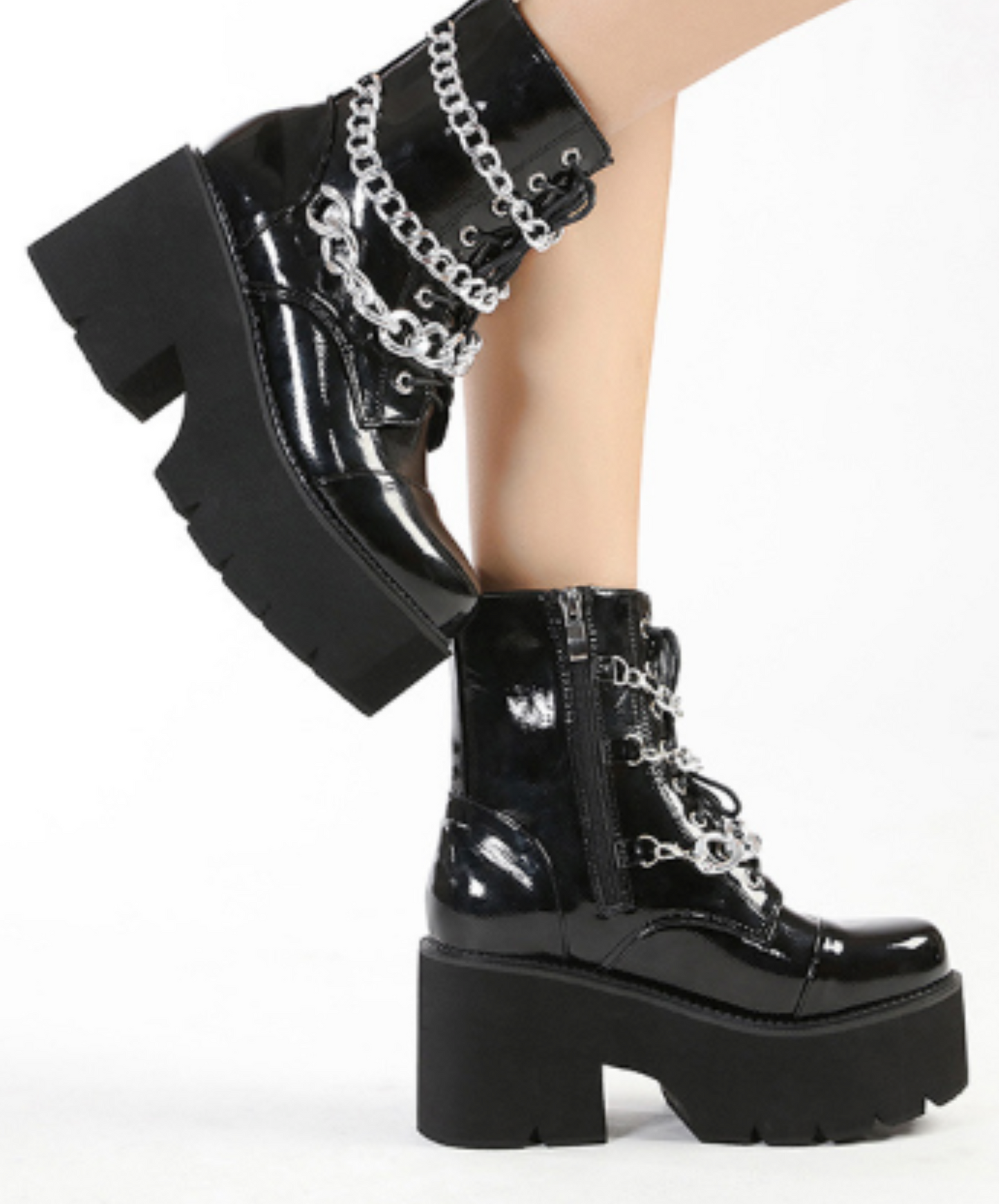 triple chain enamel zip up boots EN2003