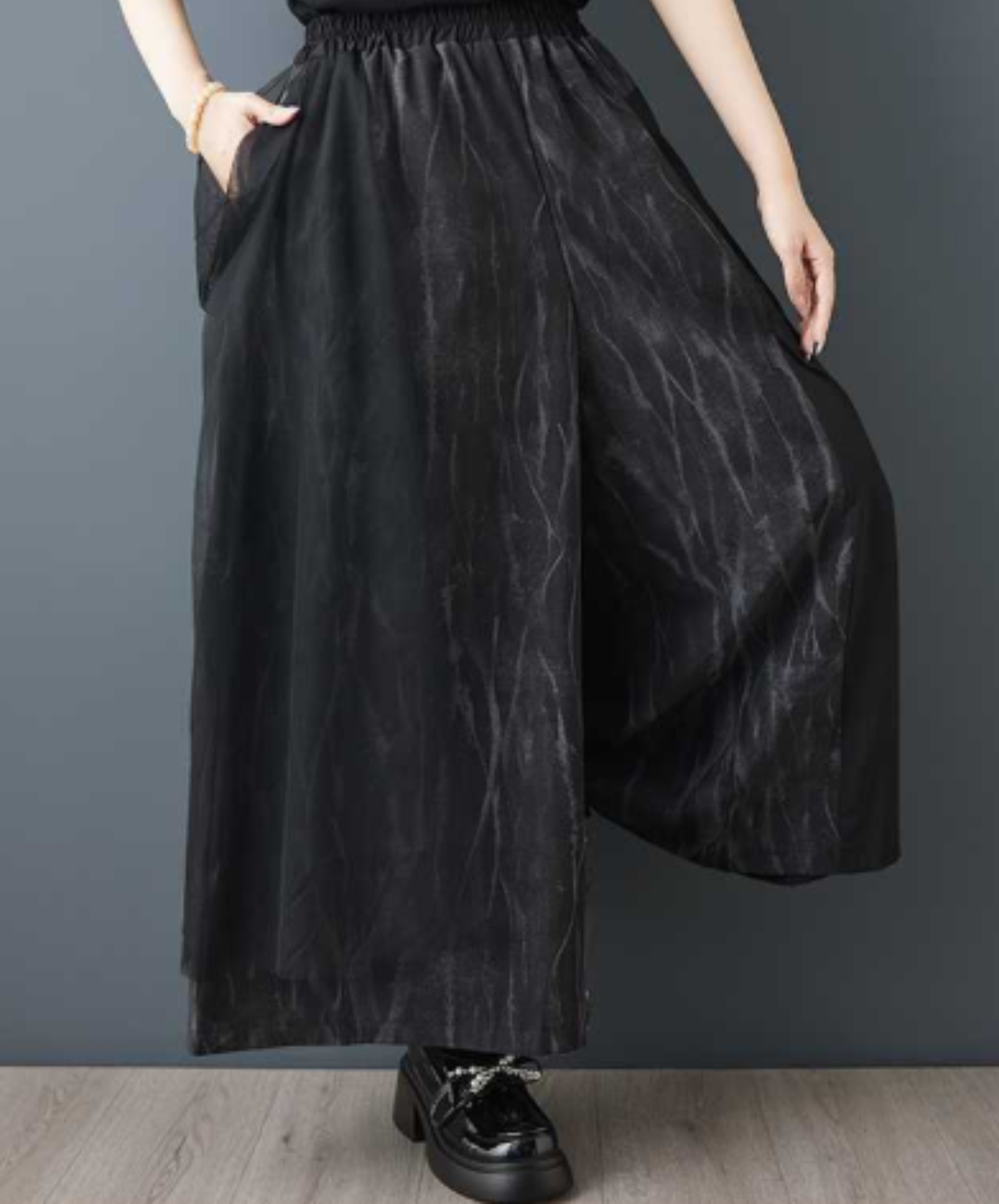 casual mesh patchwork style wide pants EN3053