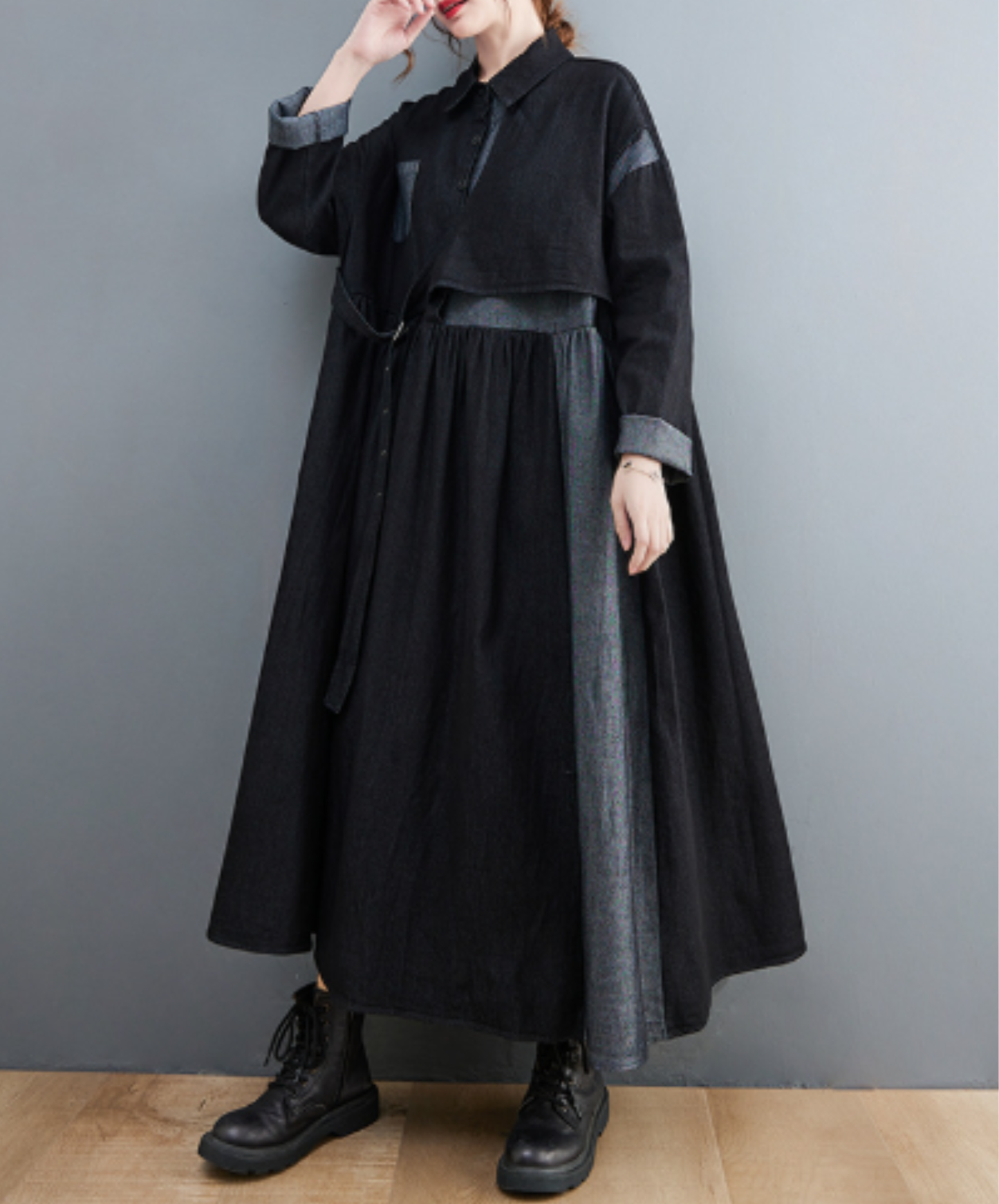 oversized style with denim paneling long shirt EN3067