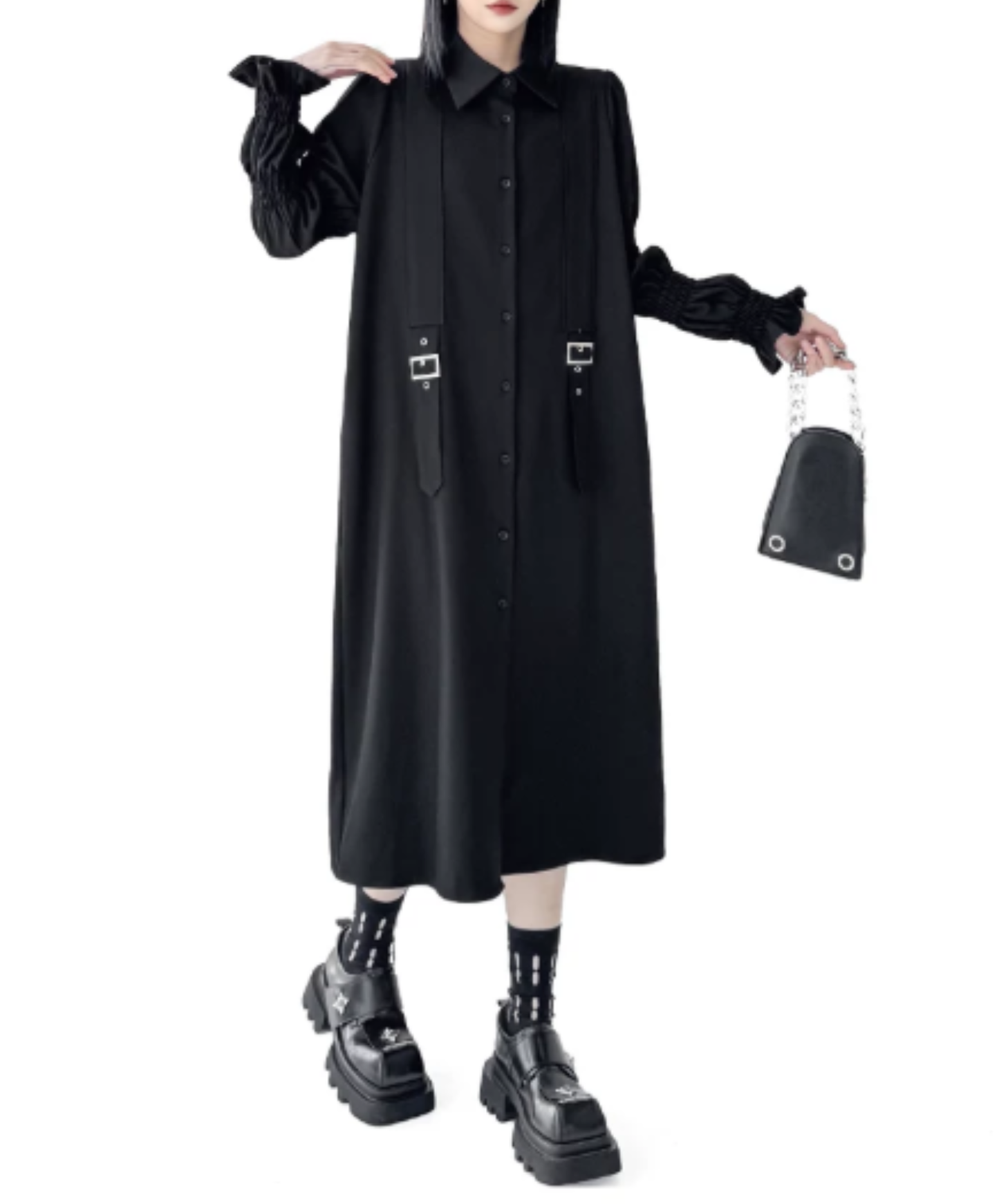 dark double-belt detail long shirt EN3015